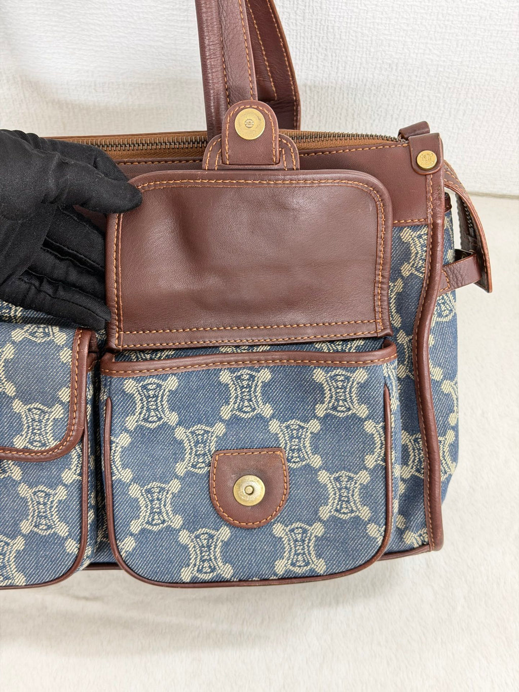 CELINE Paris Macadam Denim Canvas Multi-Pocket Handbag