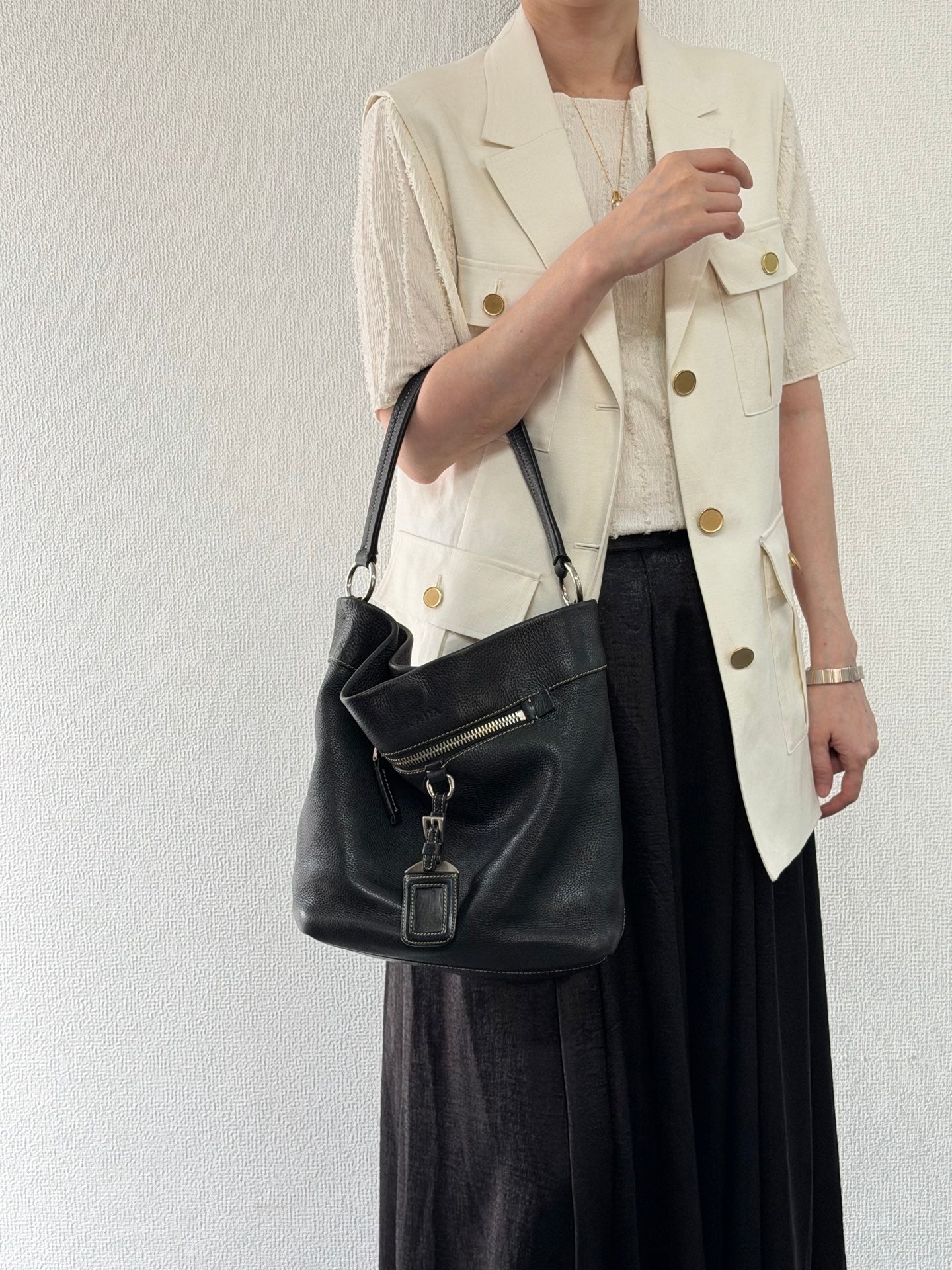 PRADA  Vitello Daino Hobo Bag.