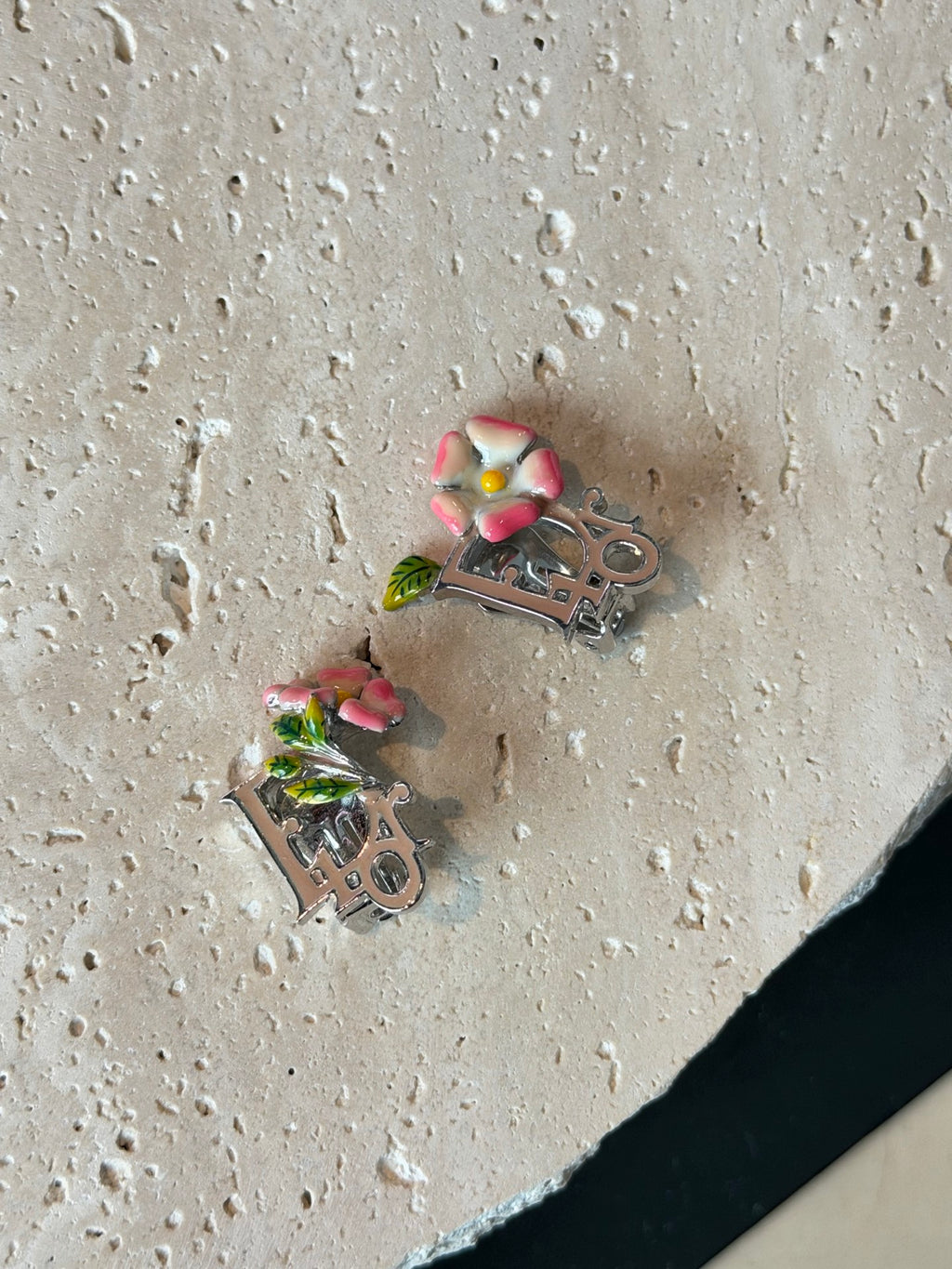 Christian Dior Enamel Flower Clip-On Earrings