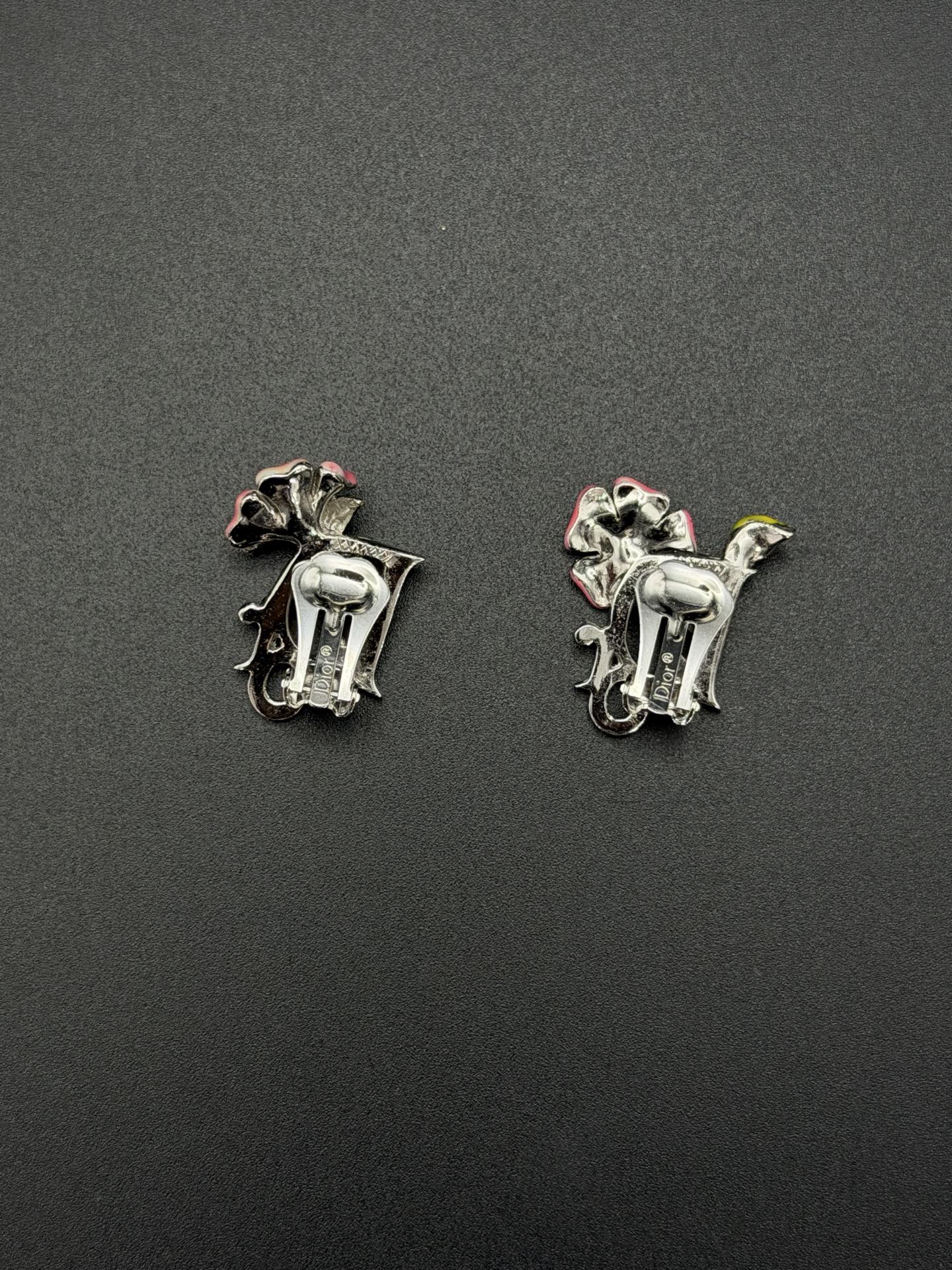 Christian Dior Enamel Flower Clip-On Earrings