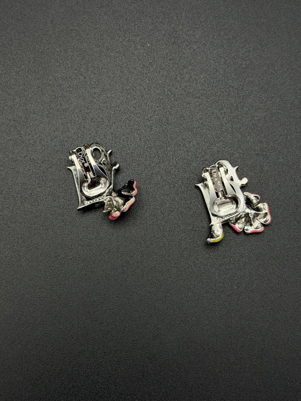 Christian Dior Enamel Flower Clip-On Earrings