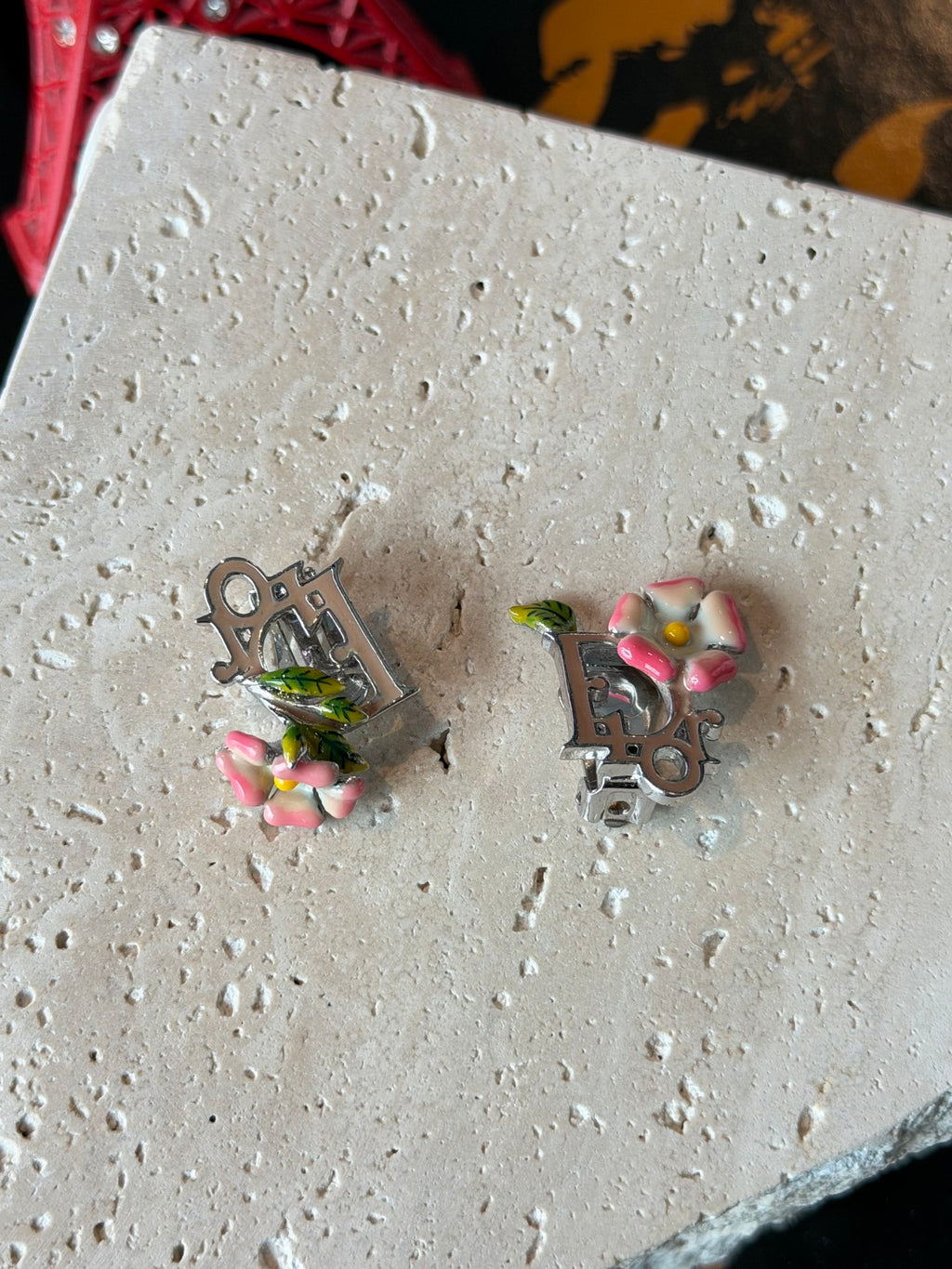 Christian Dior Enamel Flower Clip-On Earrings