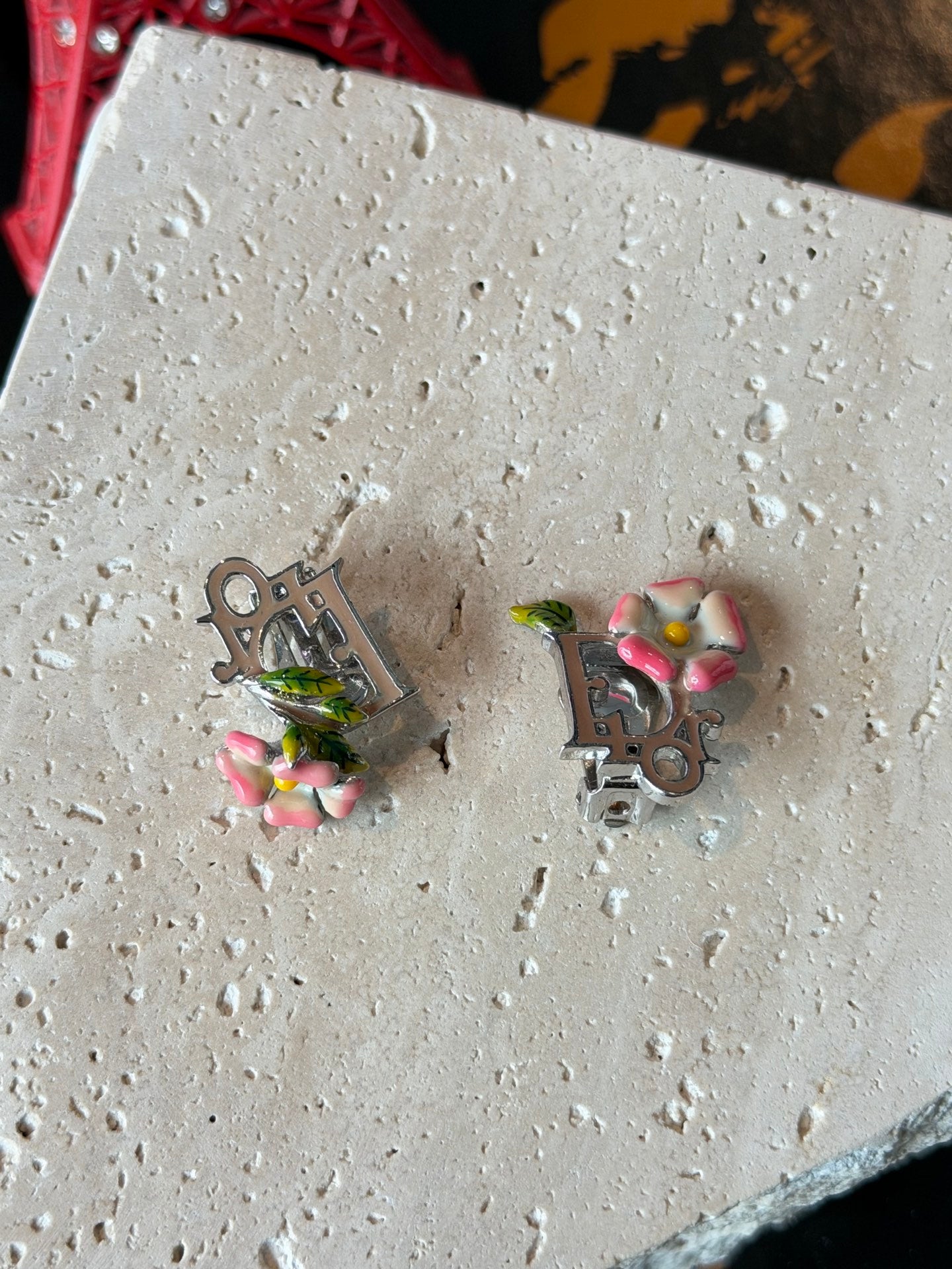 Christian Dior Enamel Flower Clip-On Earrings
