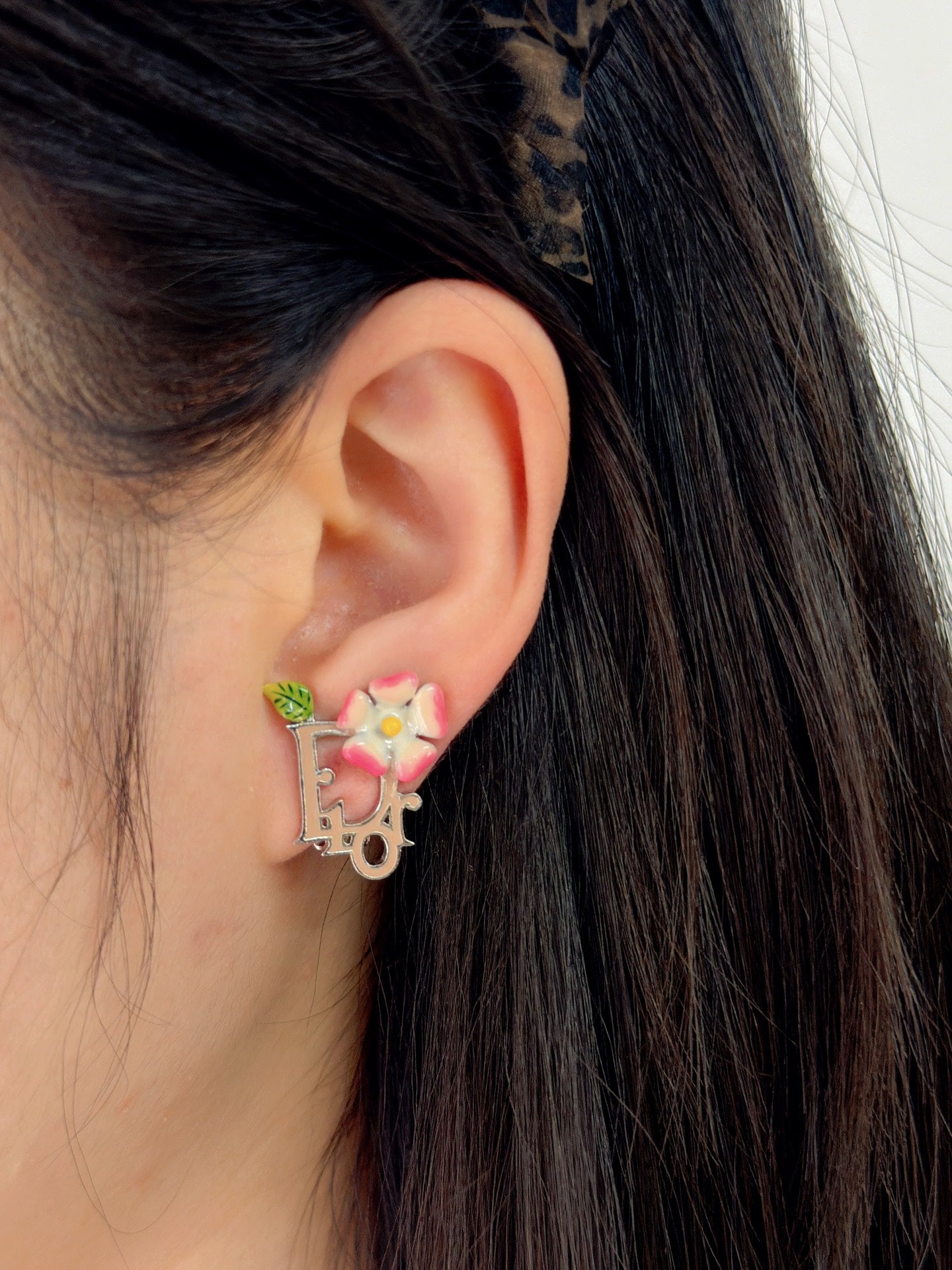 Christian Dior Enamel Flower Clip-On Earrings