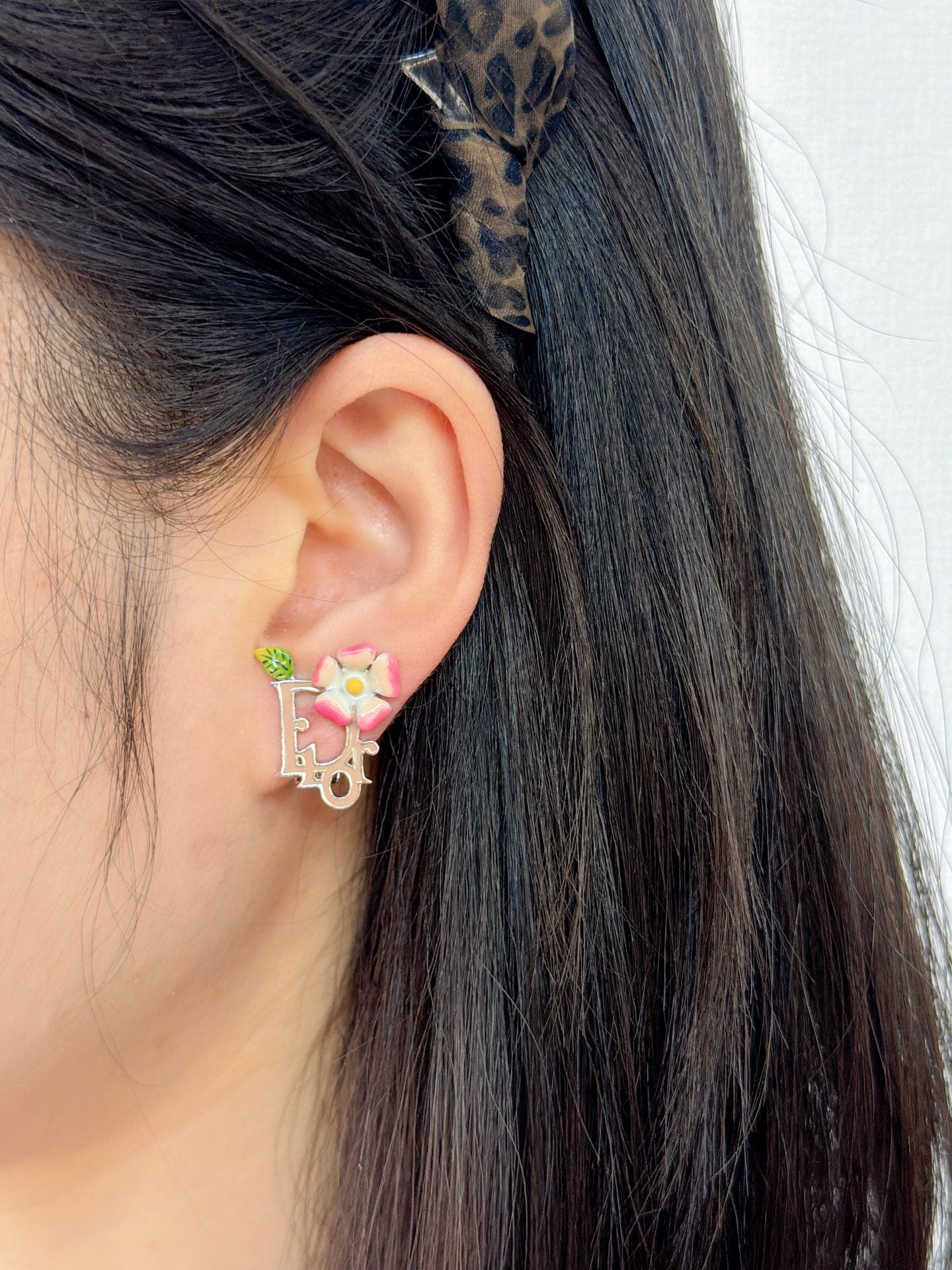 Christian Dior Enamel Flower Clip-On Earrings