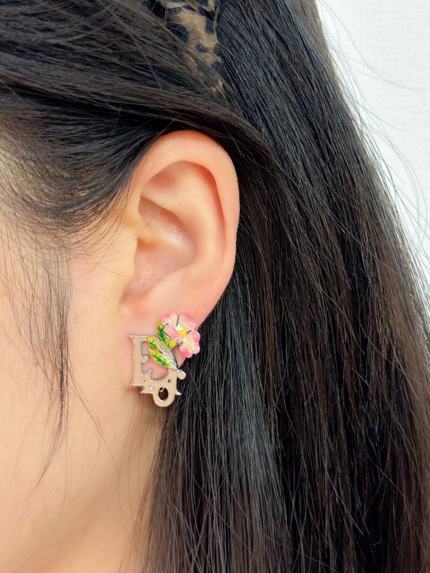 Christian Dior Enamel Flower Clip-On Earrings