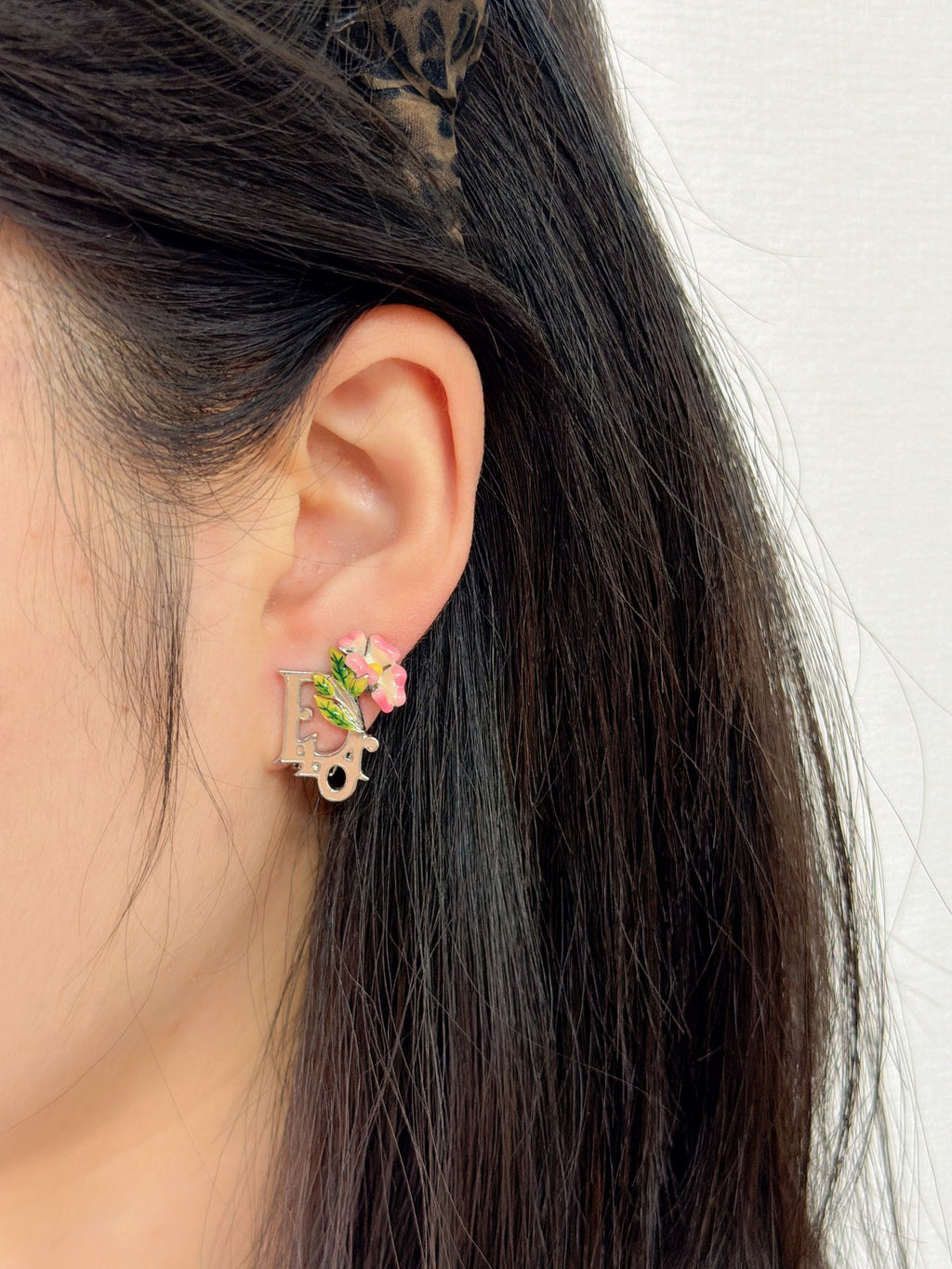 Christian Dior Enamel Flower Clip-On Earrings