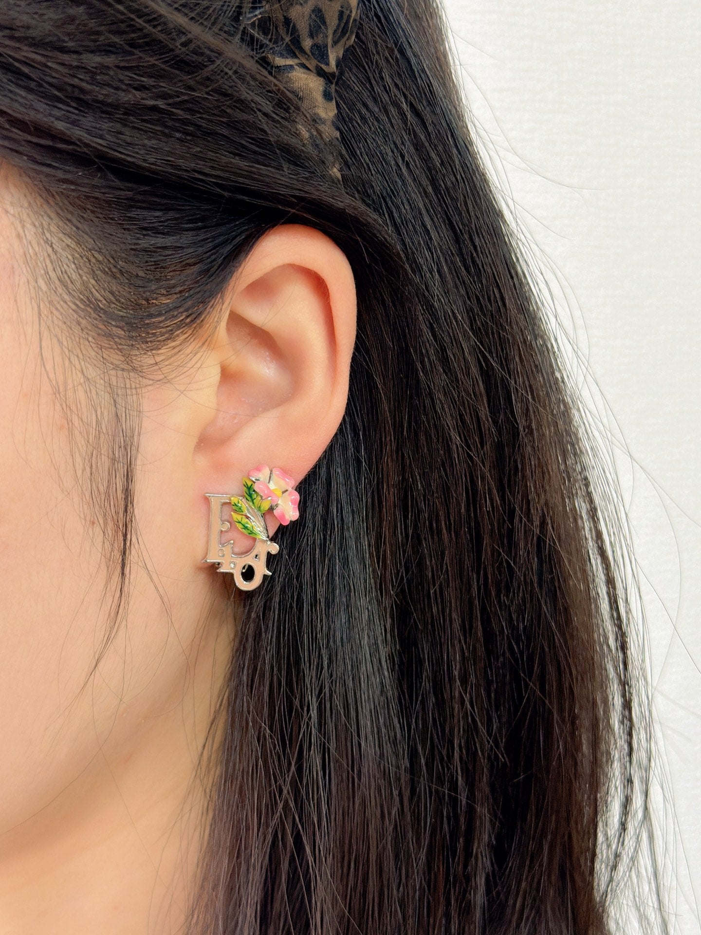 Christian Dior Enamel Flower Clip-On Earrings