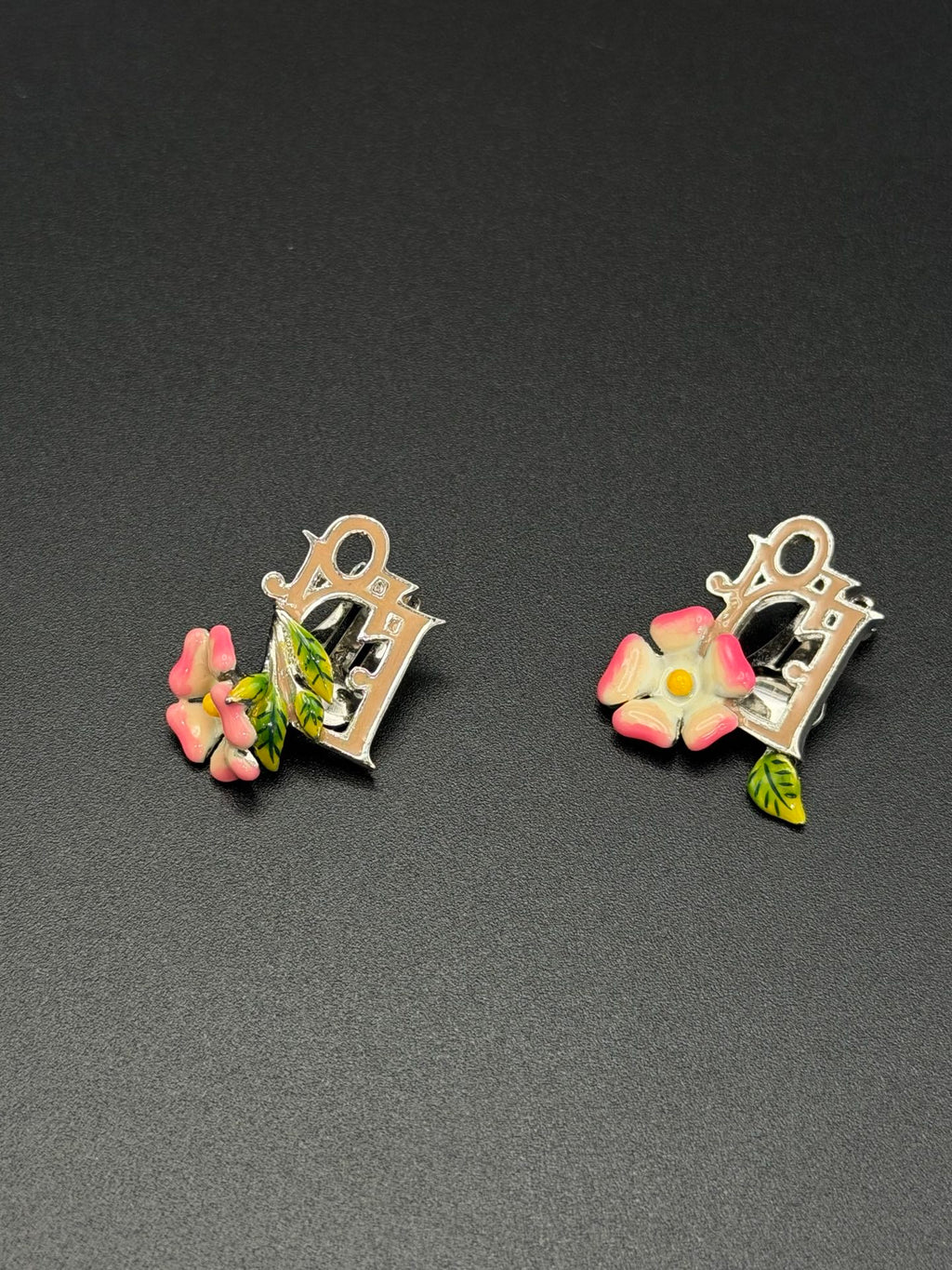 Christian Dior Enamel Flower Clip-On Earrings