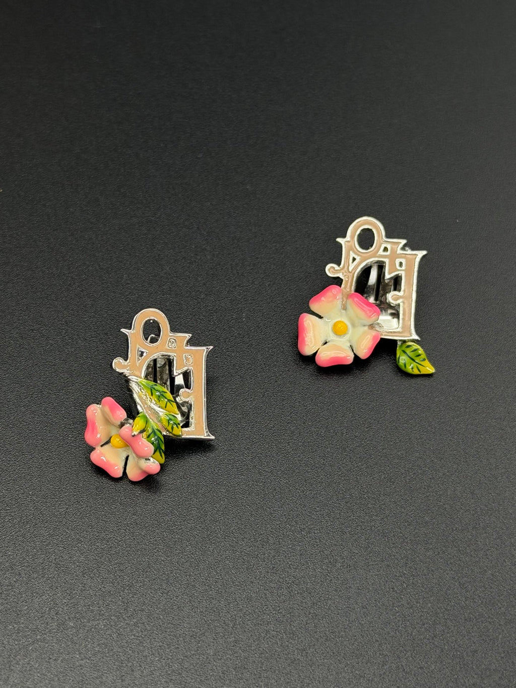 Christian Dior Enamel Flower Clip-On Earrings