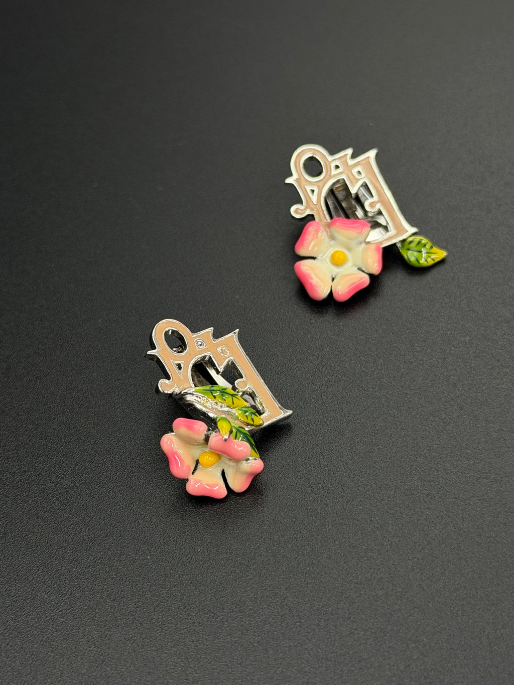 Christian Dior Enamel Flower Clip-On Earrings
