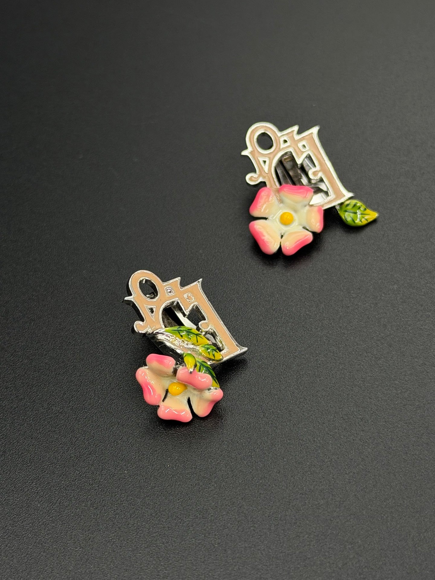 Christian Dior Enamel Flower Clip-On Earrings