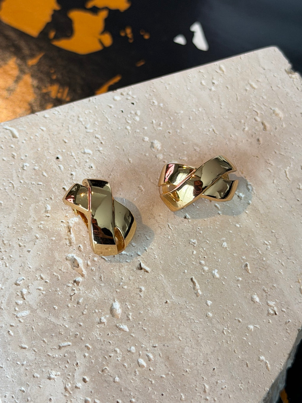 Christian Dior Gold Crossover Clip-On Earrings