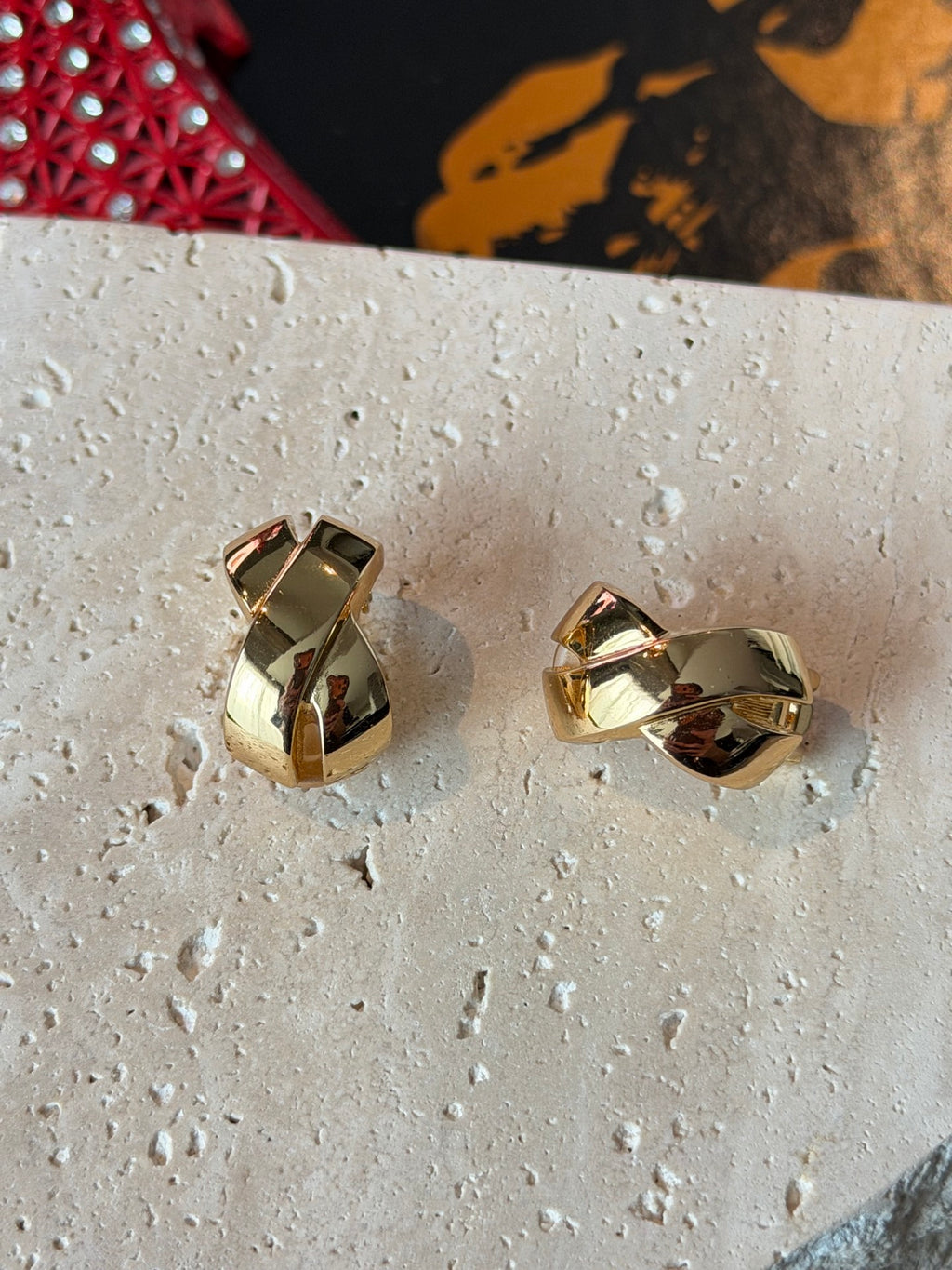 Christian Dior Gold Crossover Clip-On Earrings