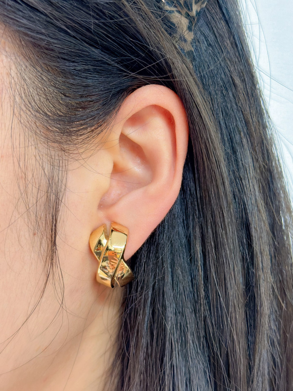 Christian Dior Gold Crossover Clip-On Earrings