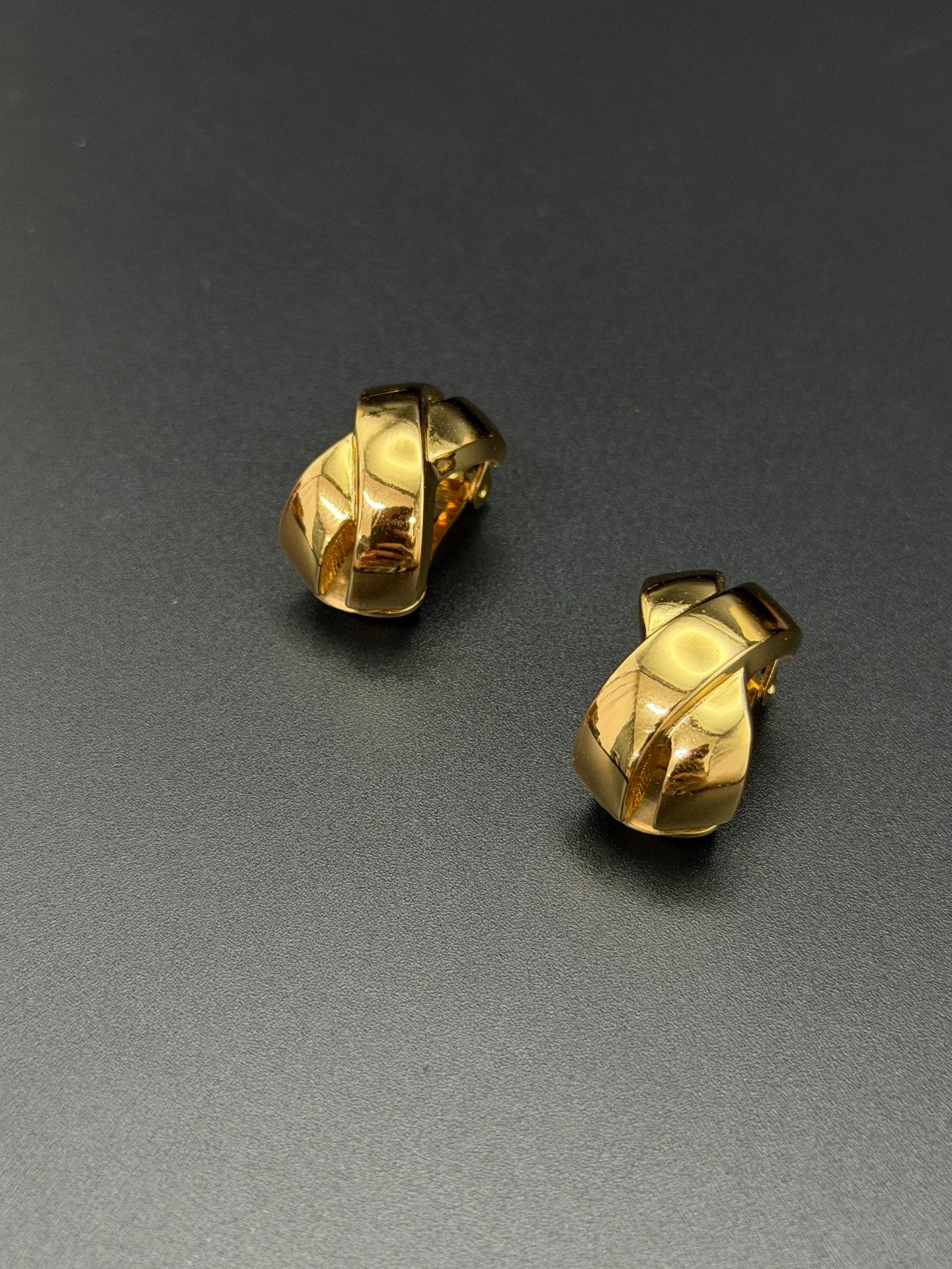 Christian Dior Gold Crossover Clip-On Earrings