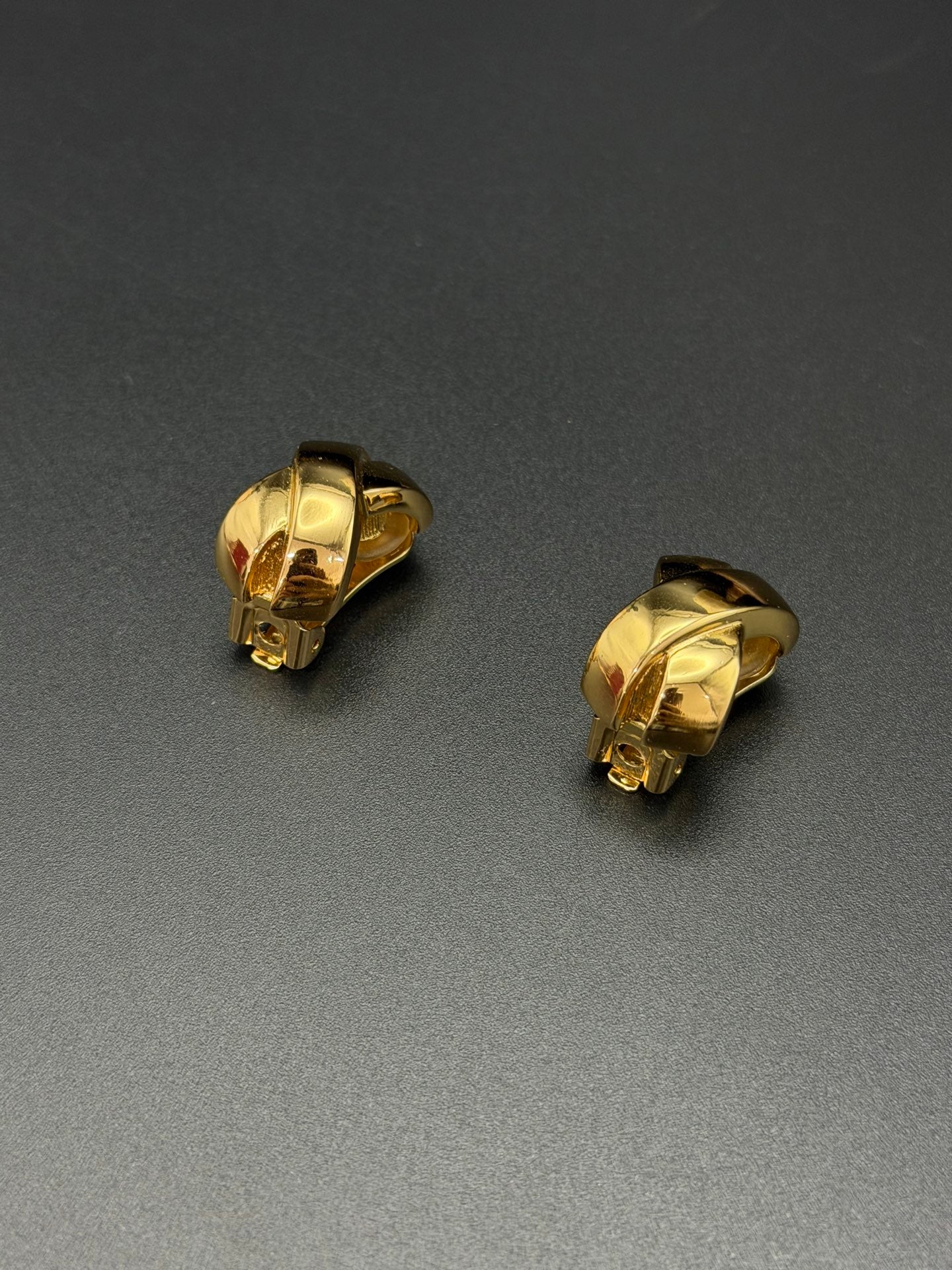 Christian Dior Gold Crossover Clip-On Earrings