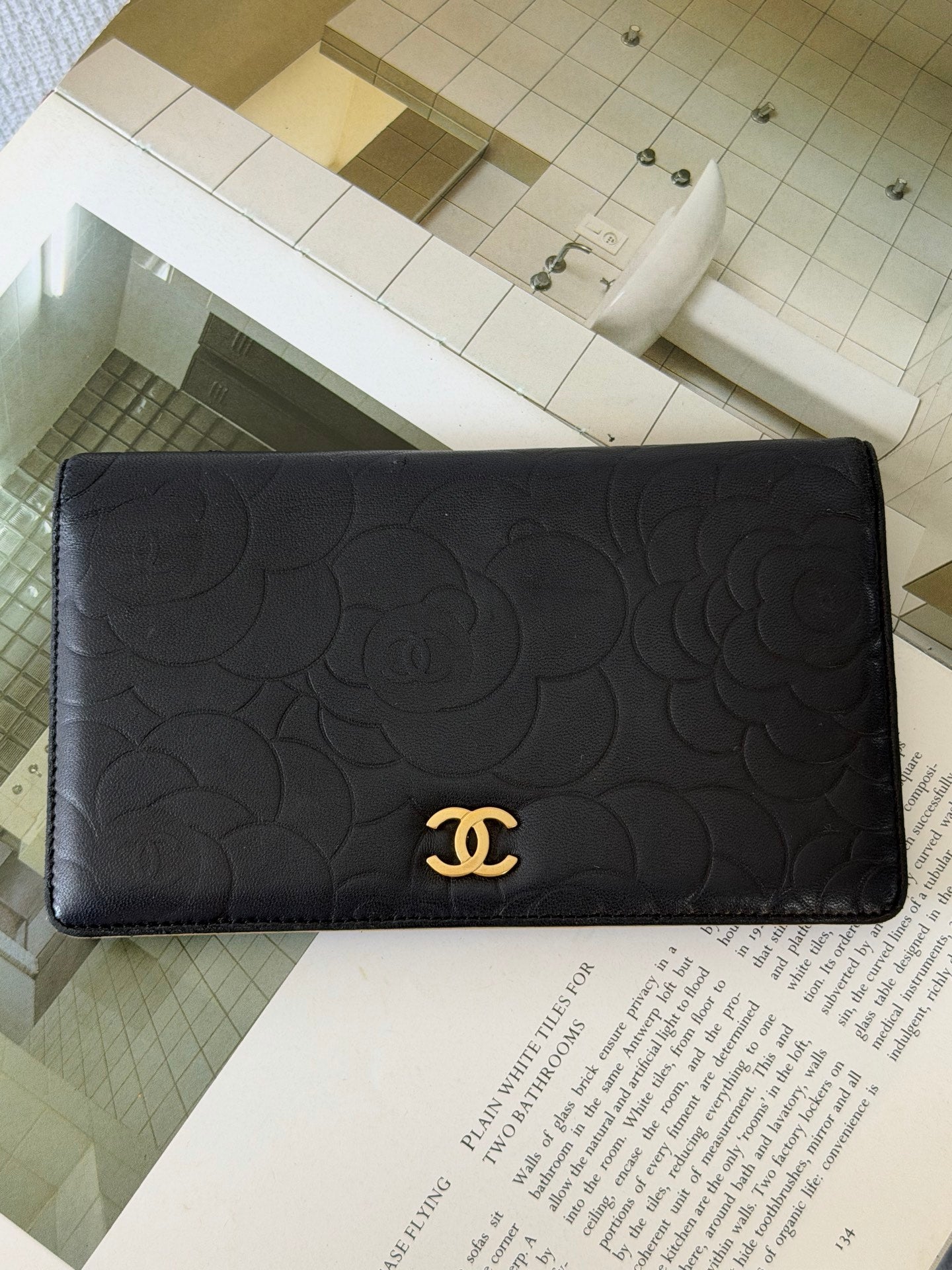 CHANEL Camellia Embossed Flap Wallet