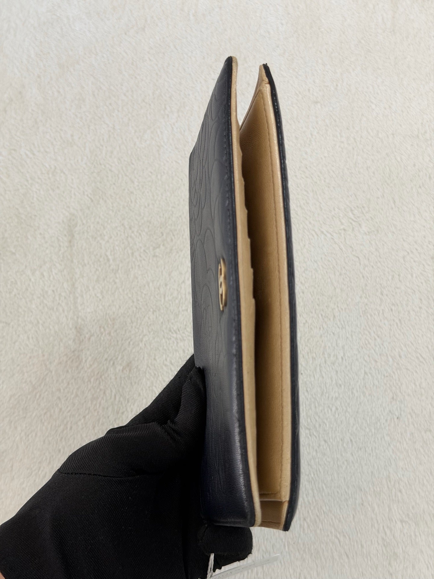 CHANEL Camellia Embossed Flap Wallet