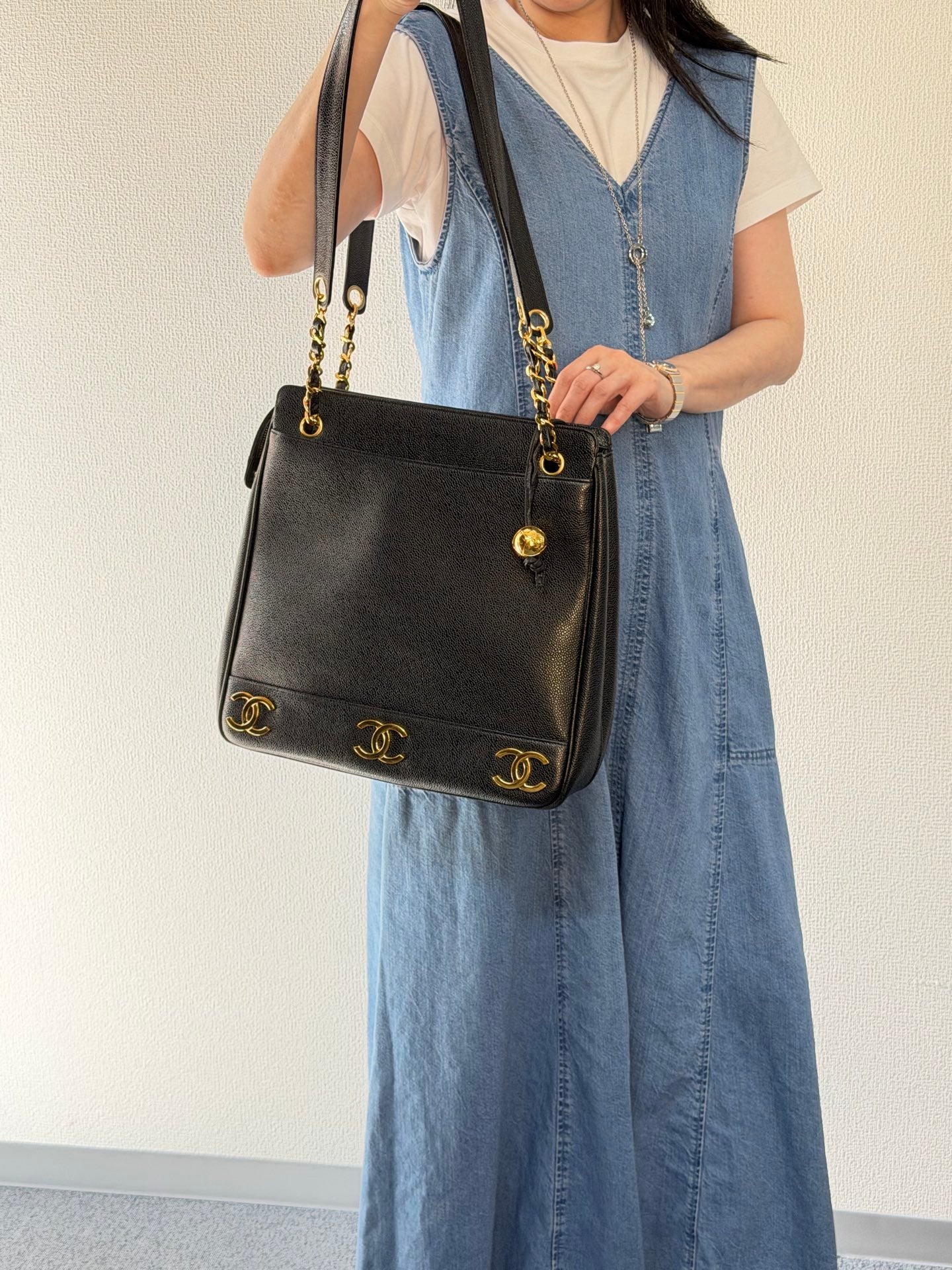 Chanel Triple Coco Caviar Chain Shoulder Bag