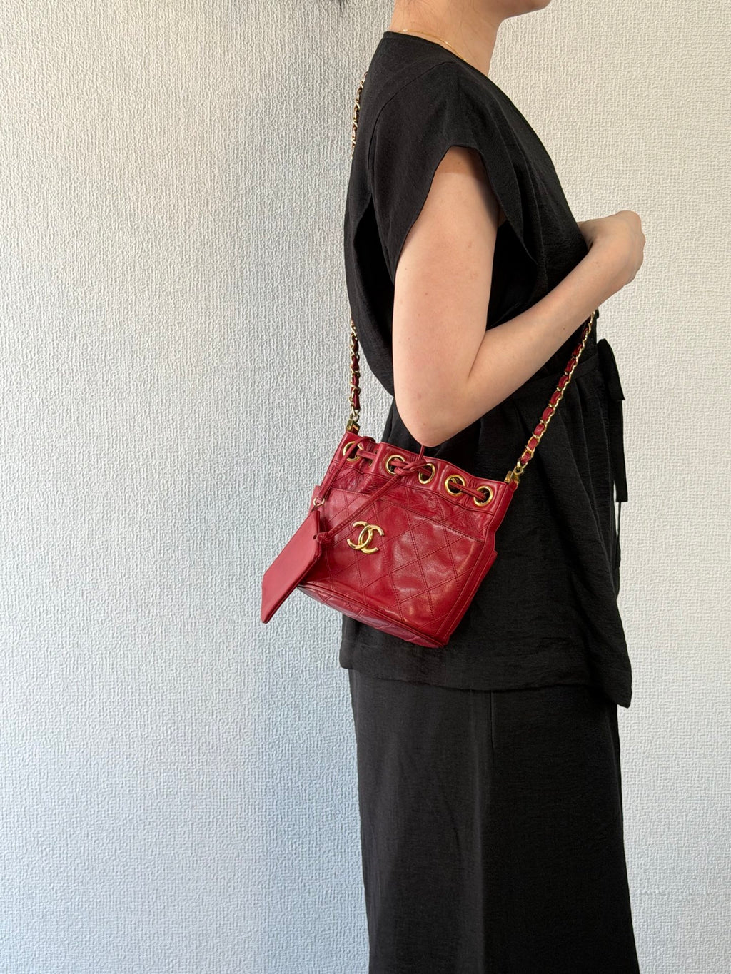Chanel Quilted CC Drawstring Bucket Bag