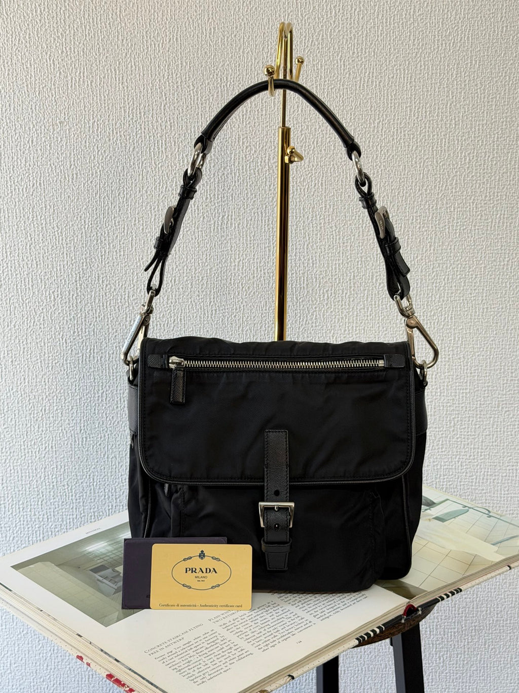 Prada Saffiano Trimmed Tessuto Messenger Bag