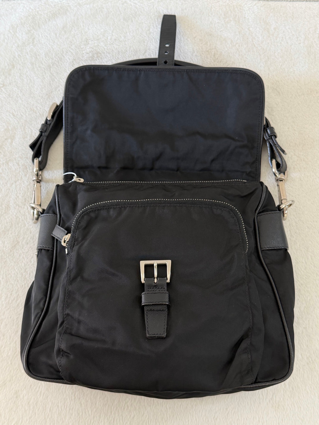 Prada Saffiano Trimmed Tessuto Messenger Bag