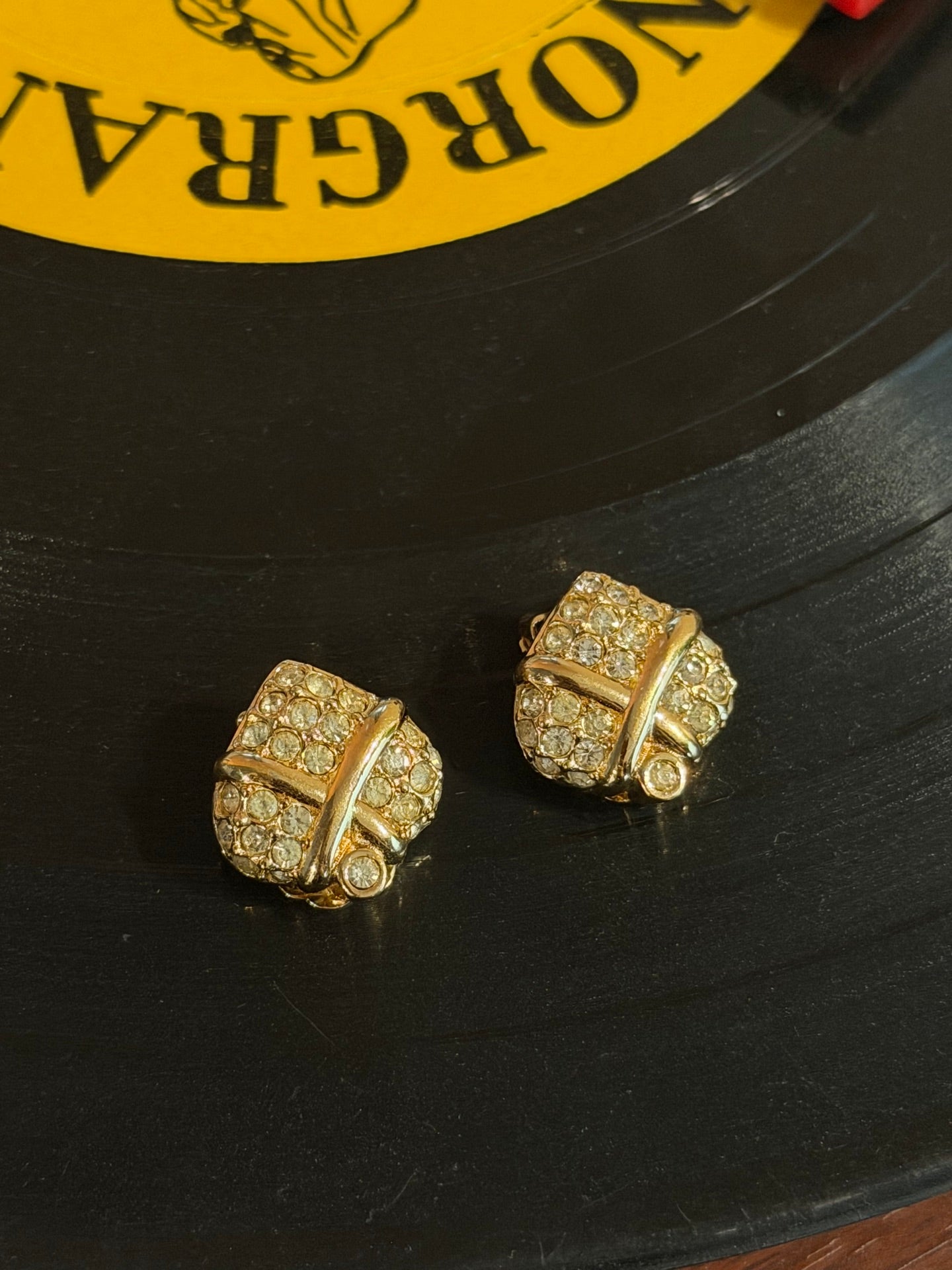 Christian Dior Criss-Cross Pave Rhinestone Clip-On Earrings