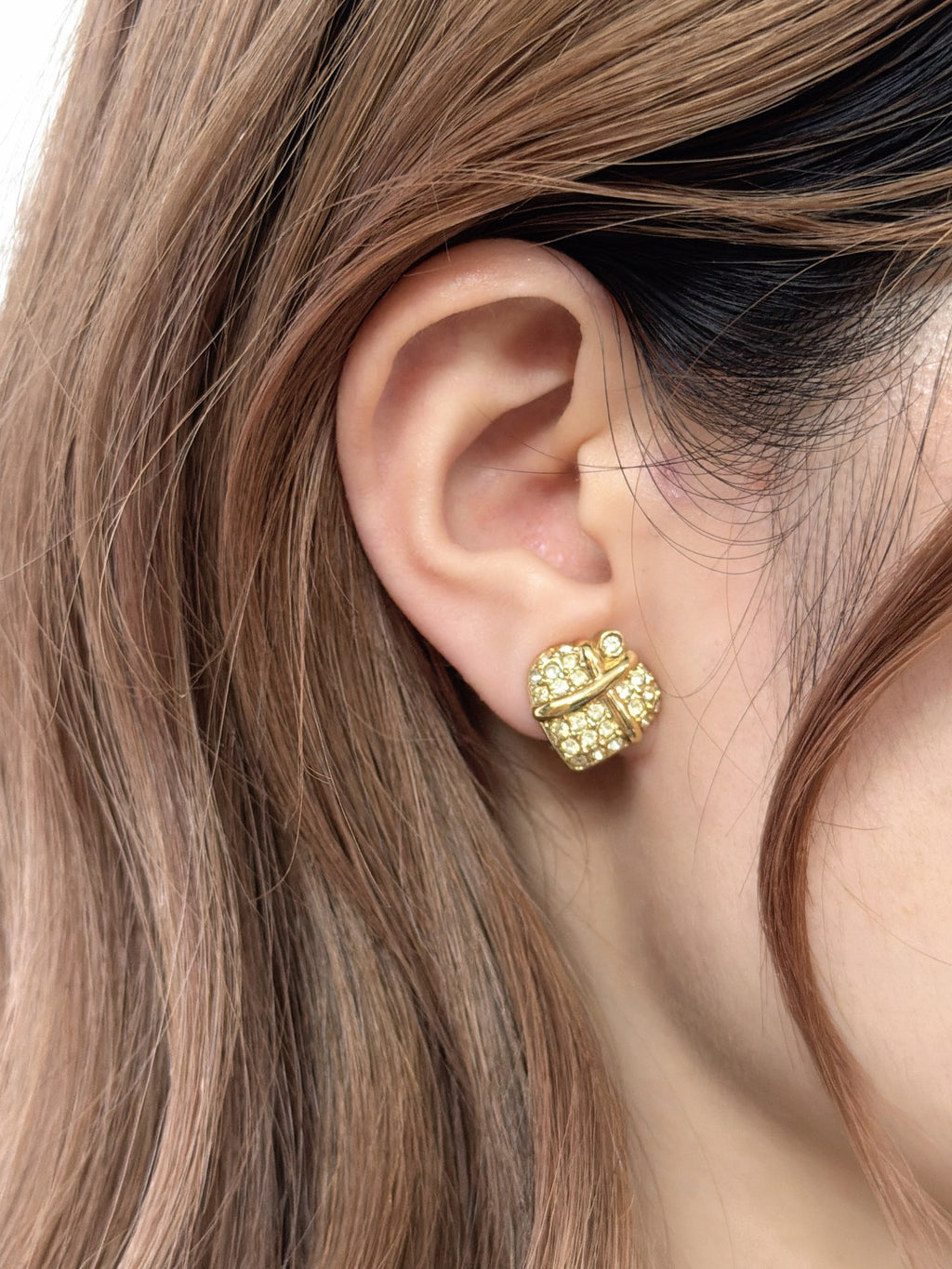 Christian Dior Criss-Cross Pave Rhinestone Clip-On Earrings