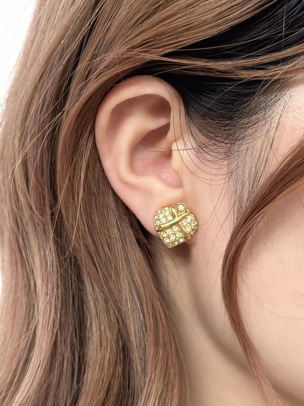 Christian Dior Criss-Cross Pave Rhinestone Clip-On Earrings