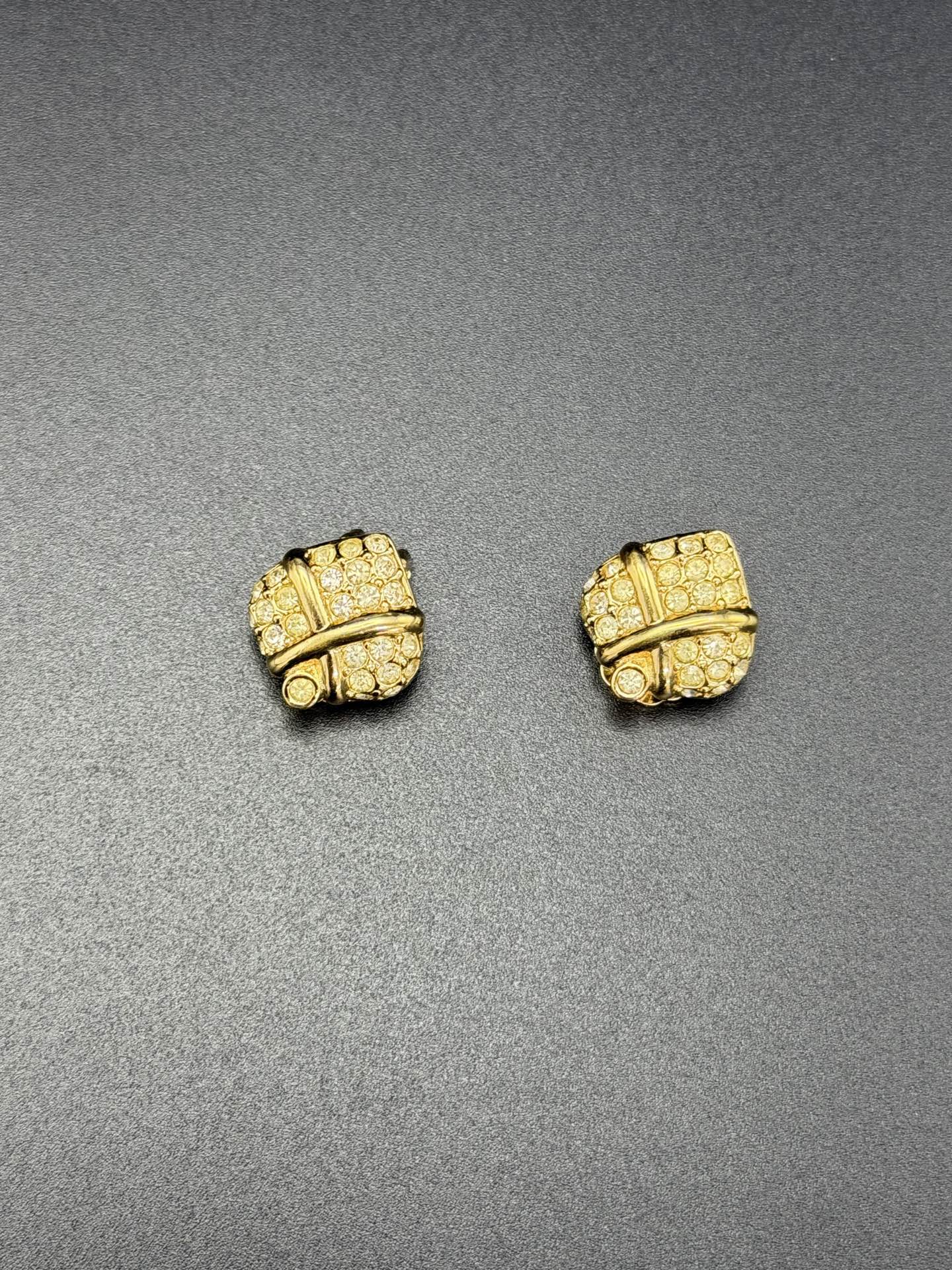 Christian Dior Criss-Cross Pave Rhinestone Clip-On Earrings