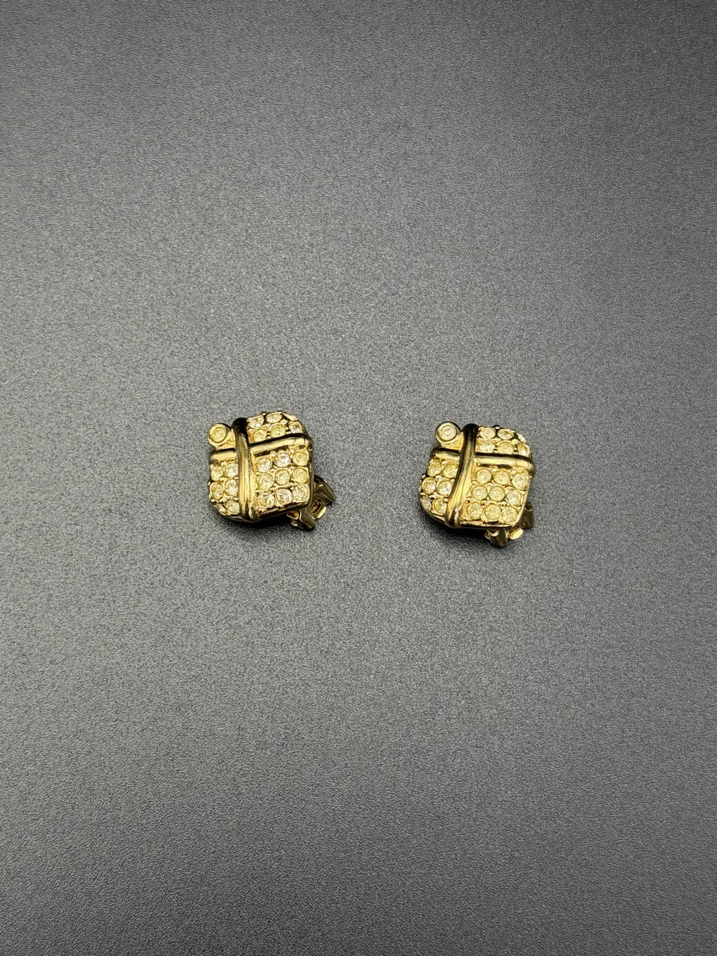 Christian Dior Criss-Cross Pave Rhinestone Clip-On Earrings