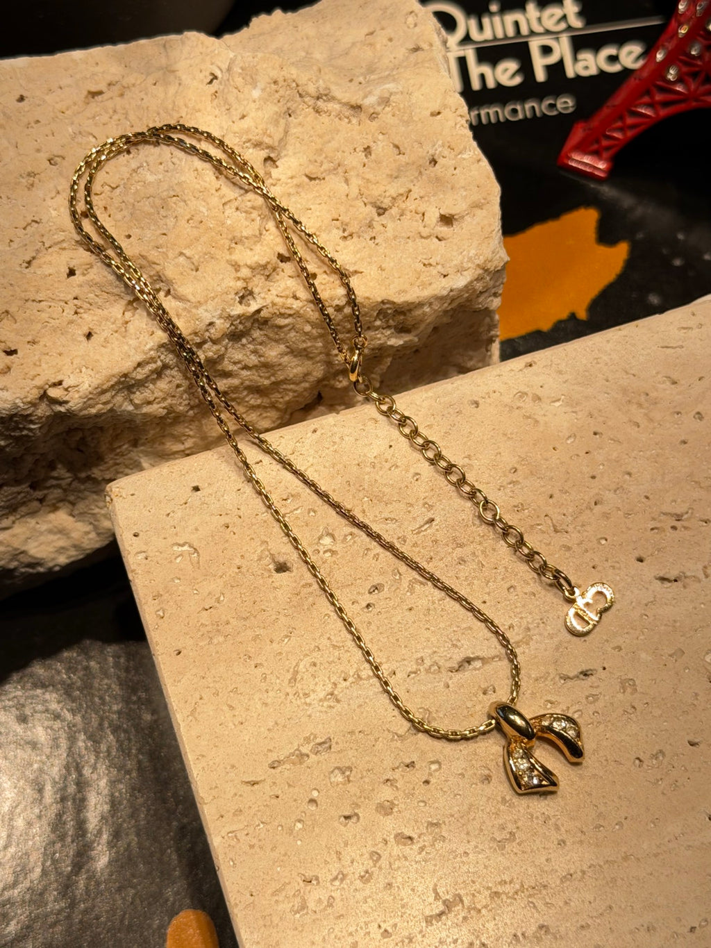 Christian Dior Rhinestone Ribbon-Motif Pendant Necklace