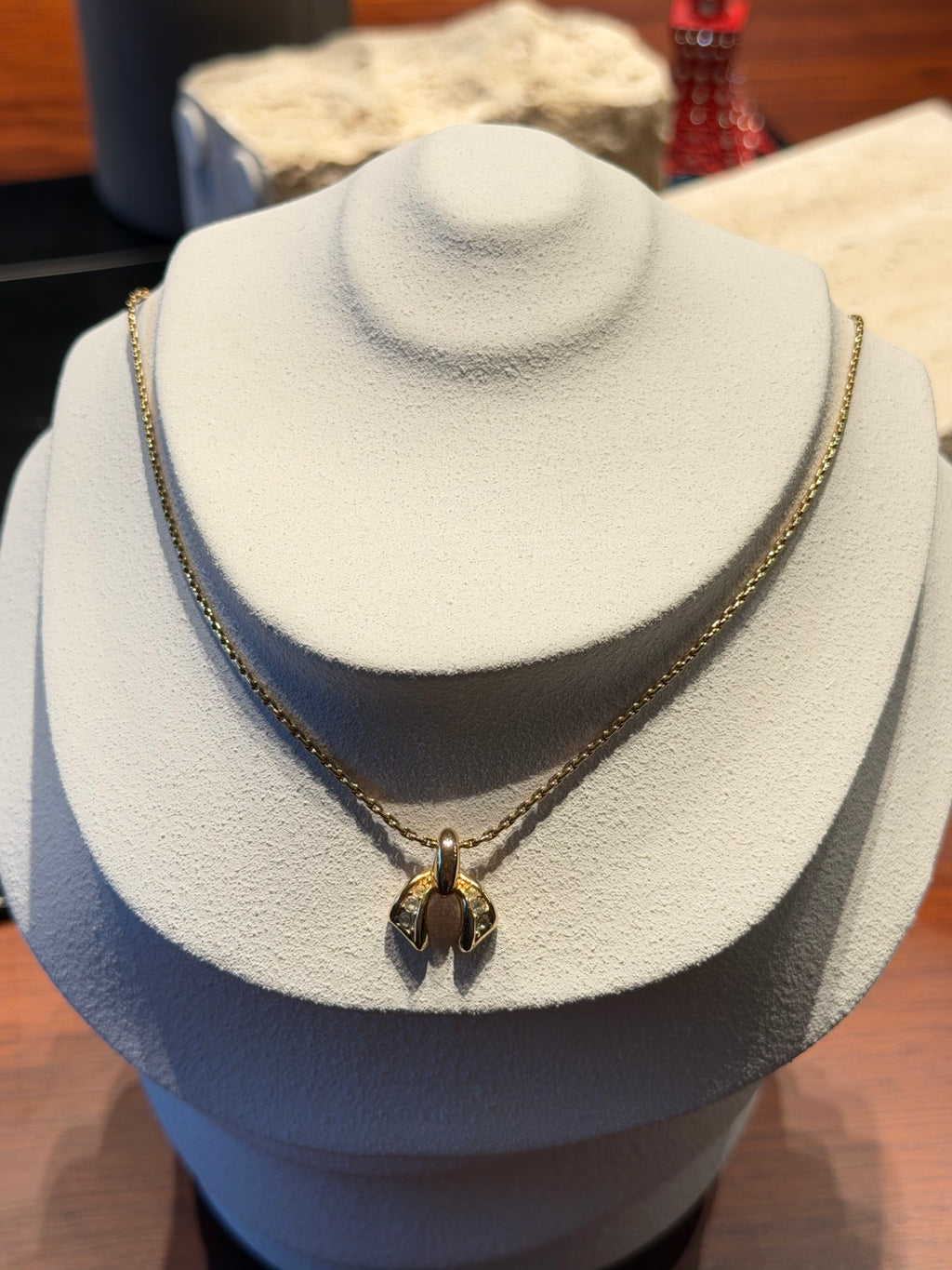Christian Dior Rhinestone Ribbon-Motif Pendant Necklace