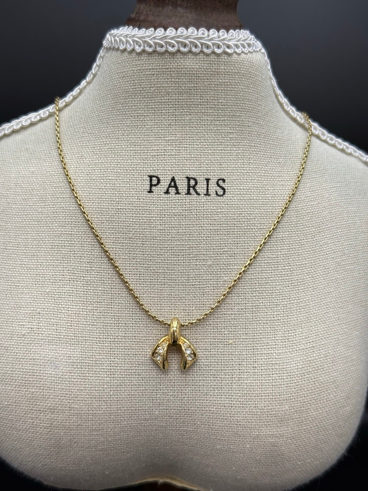 Christian Dior Rhinestone Ribbon-Motif Pendant Necklace