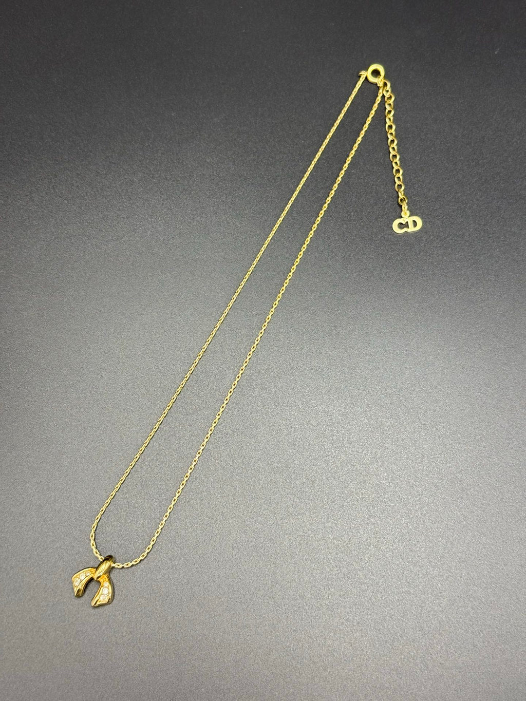 Christian Dior Rhinestone Ribbon-Motif Pendant Necklace
