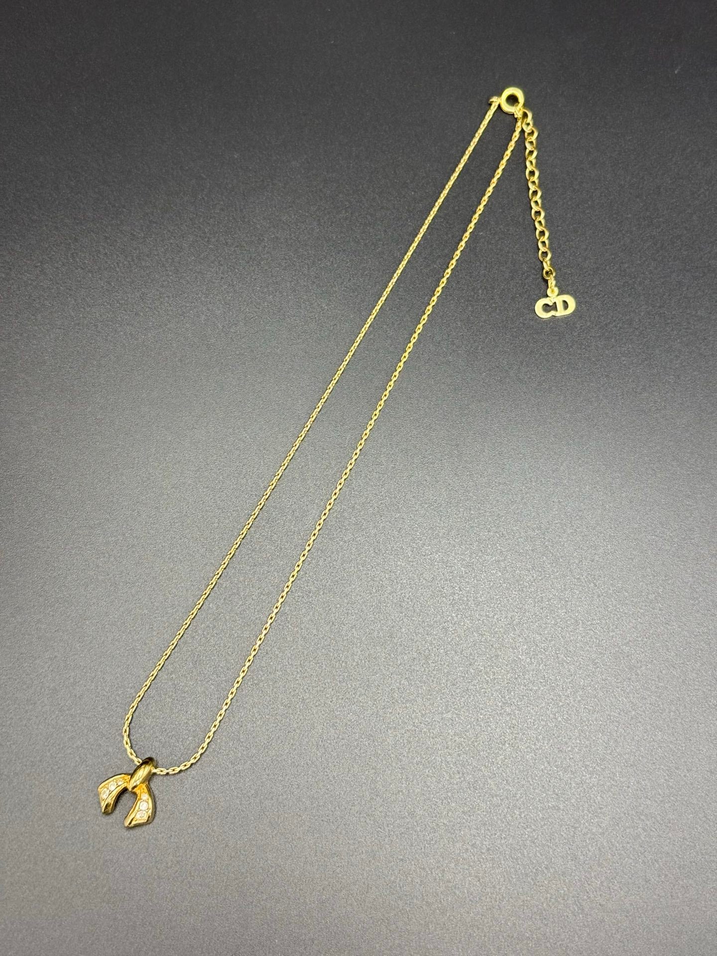 Christian Dior Rhinestone Ribbon-Motif Pendant Necklace