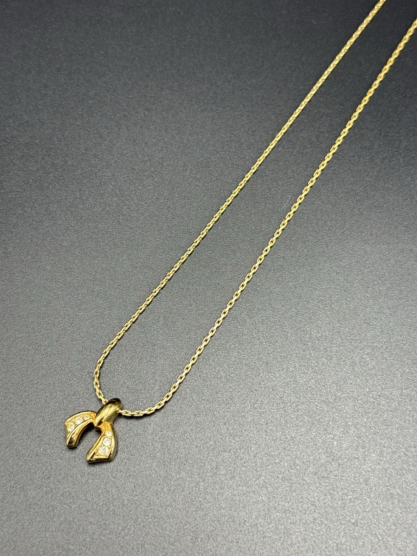 Christian Dior Rhinestone Ribbon-Motif Pendant Necklace