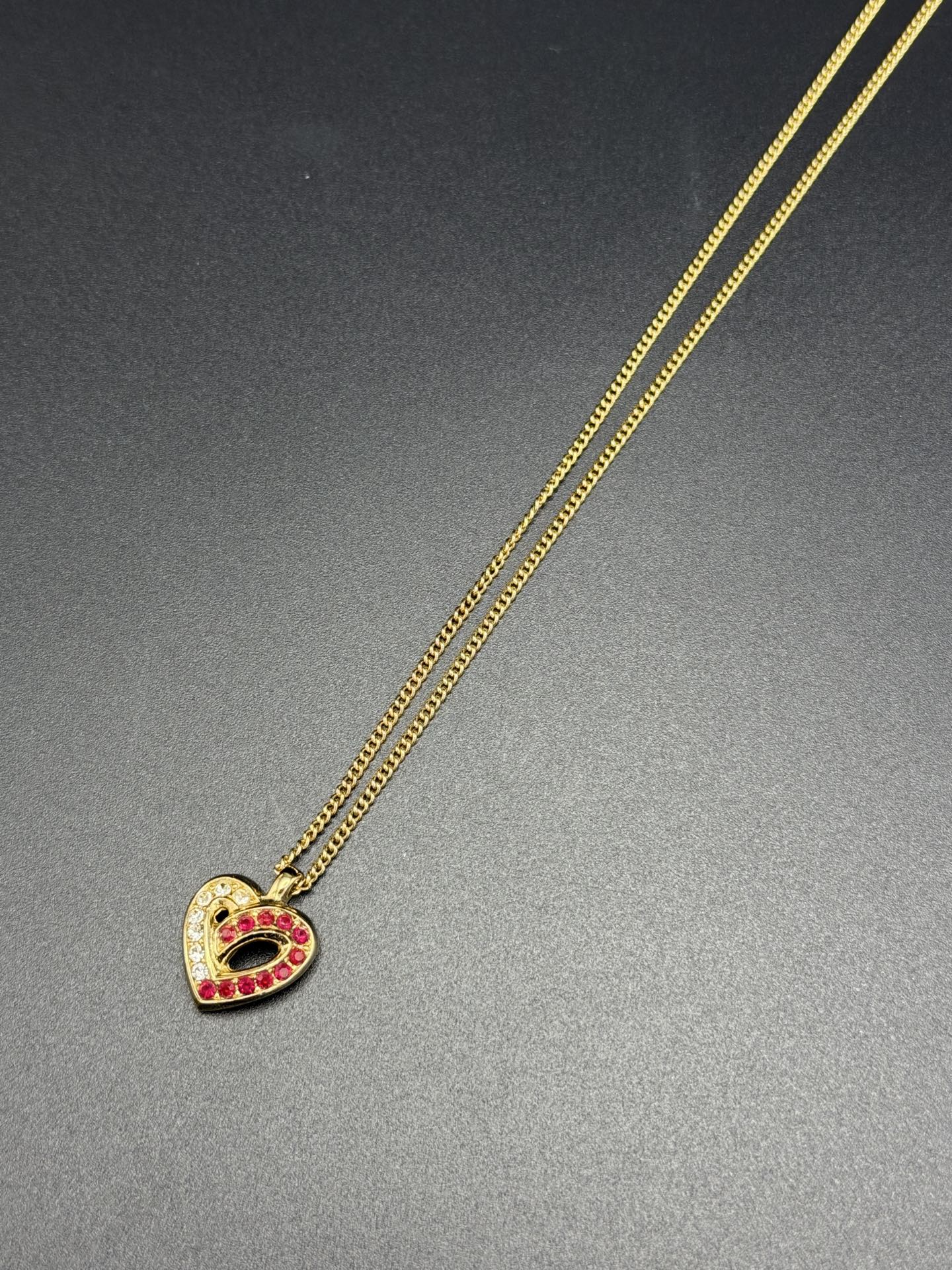 Christian Dior Rhinestone Heart Motif Necklace and Earrings Demi-Parure Set