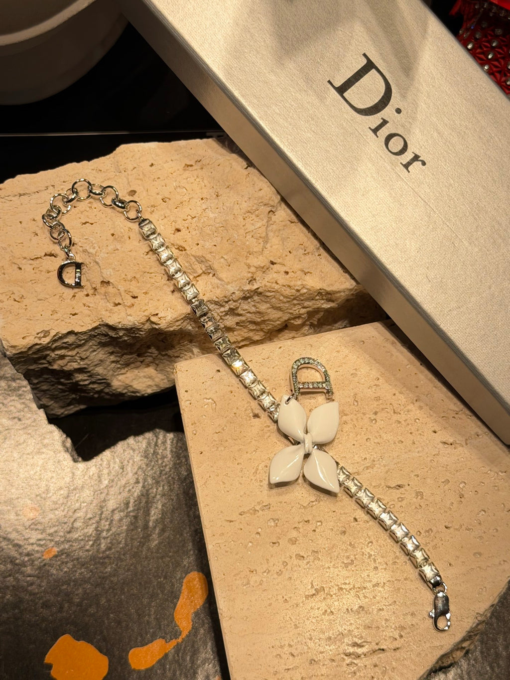 Christian Dior Girly Flower Crystal Rhinestone Bracelet.