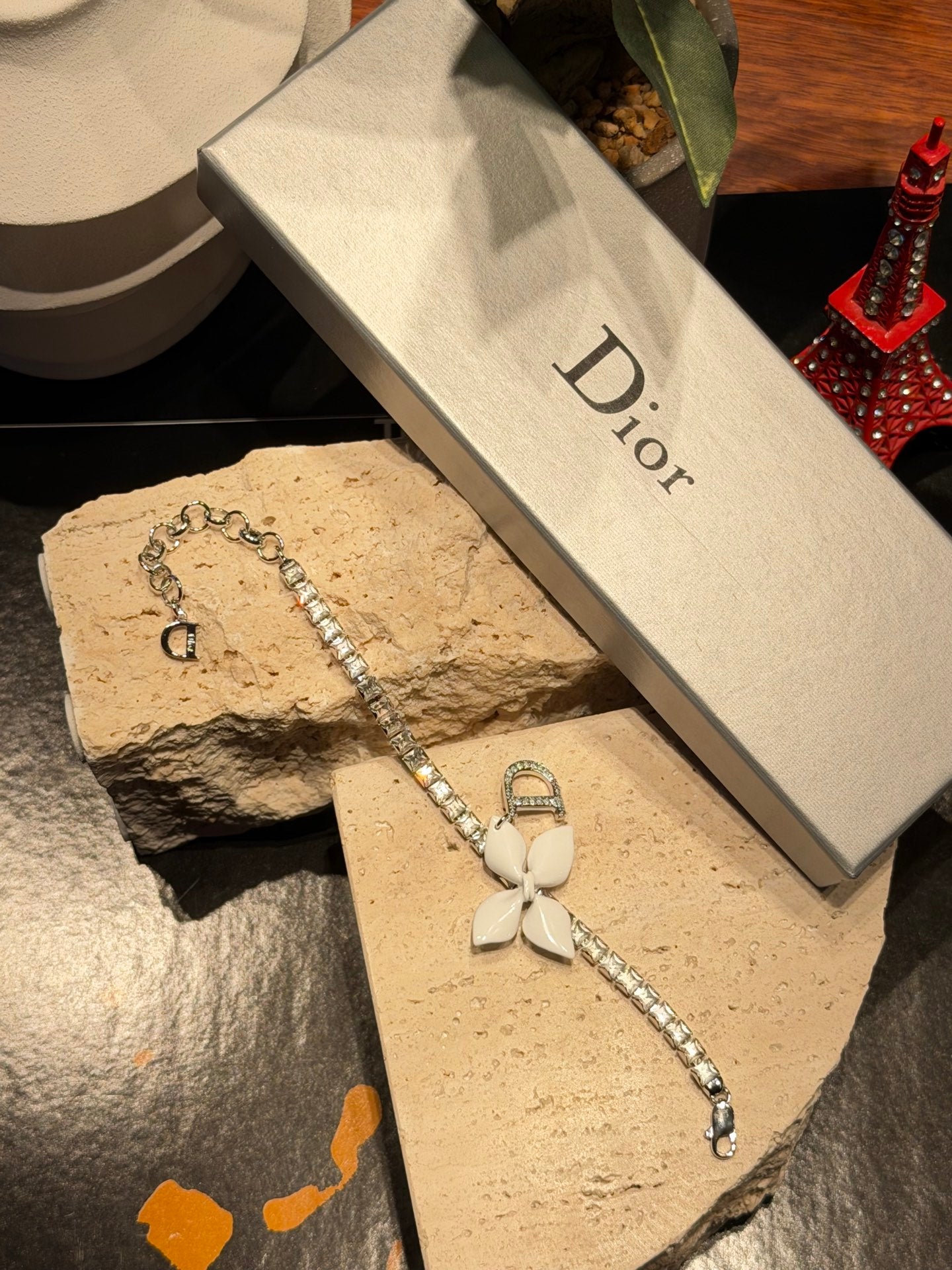Christian Dior Girly Flower Crystal Rhinestone Bracelet.