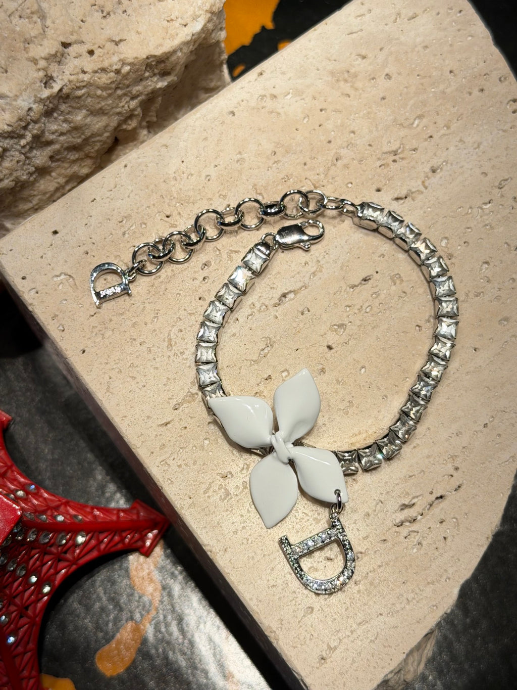 Christian Dior Girly Flower Crystal Rhinestone Bracelet.