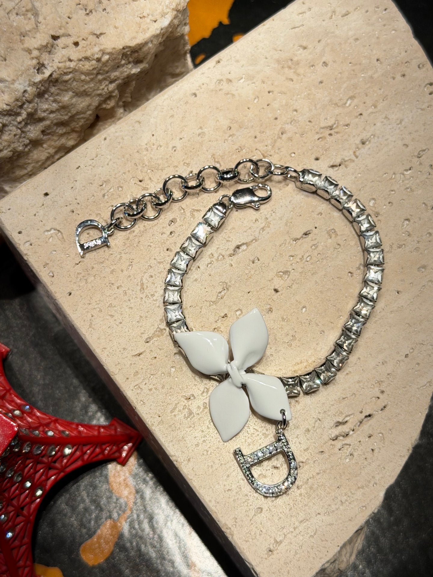 Christian Dior Girly Flower Crystal Rhinestone Bracelet.