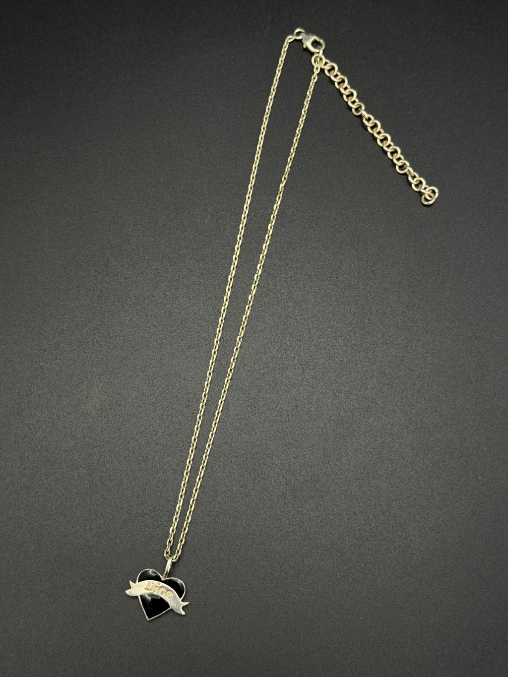 Christian Dior Black Heart Scroll Banner Necklace and Earrings Demi-Parure Set.