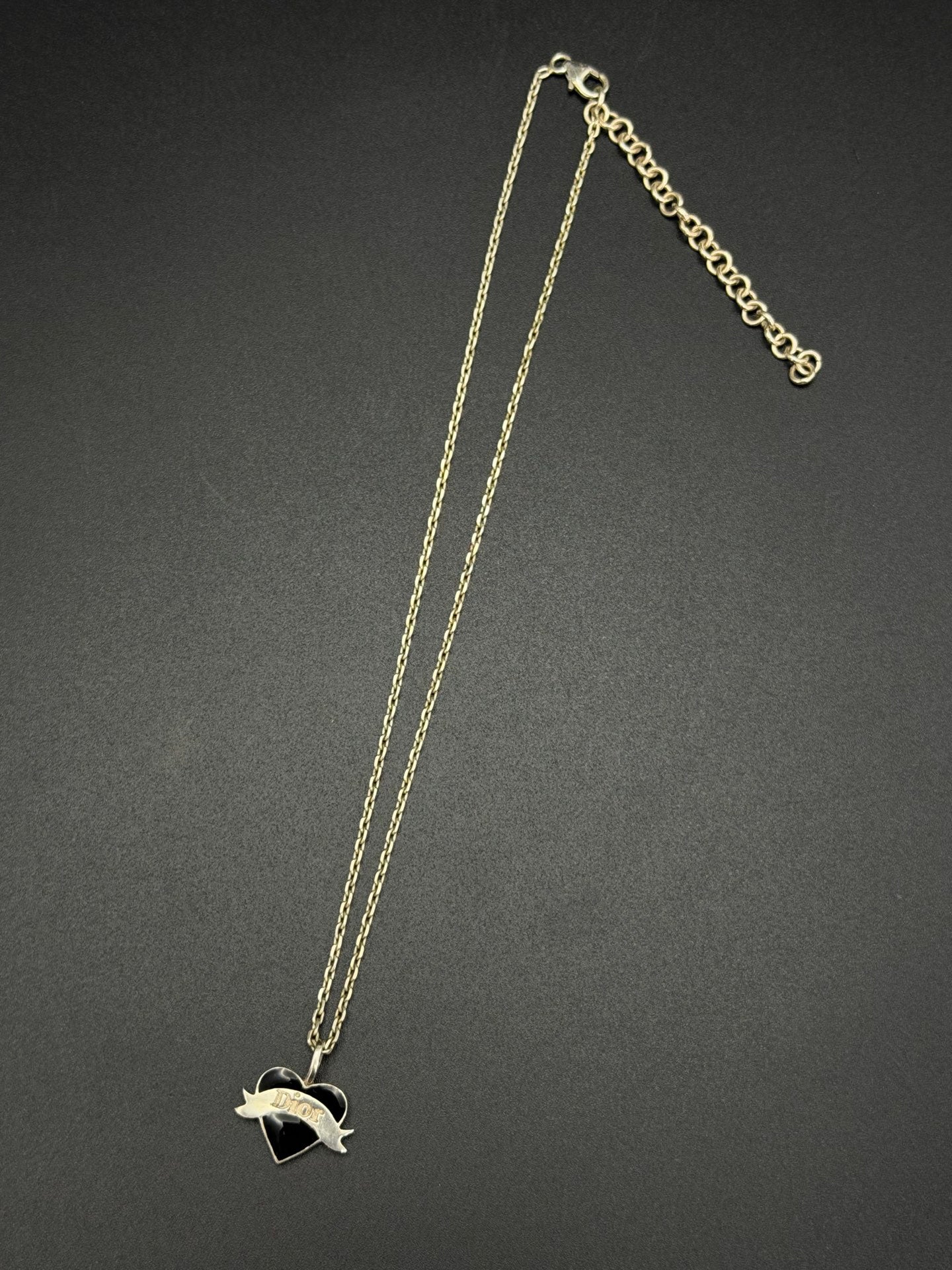 Christian Dior Black Heart Scroll Banner Necklace and Earrings Demi-Parure Set.