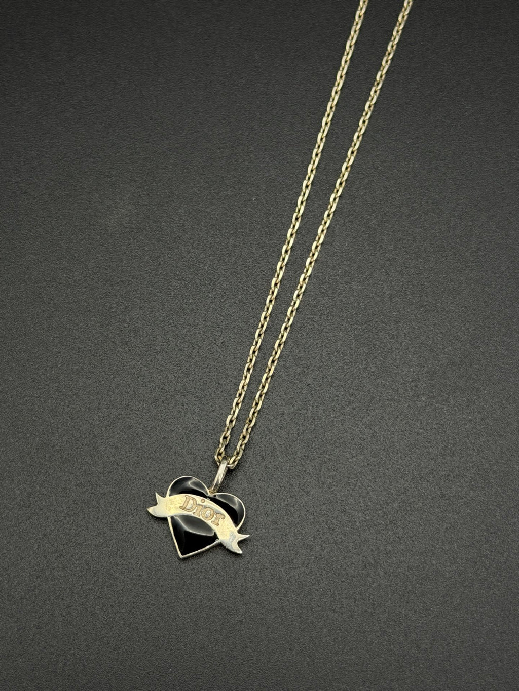 Christian Dior Black Heart Scroll Banner Necklace and Earrings Demi-Parure Set.