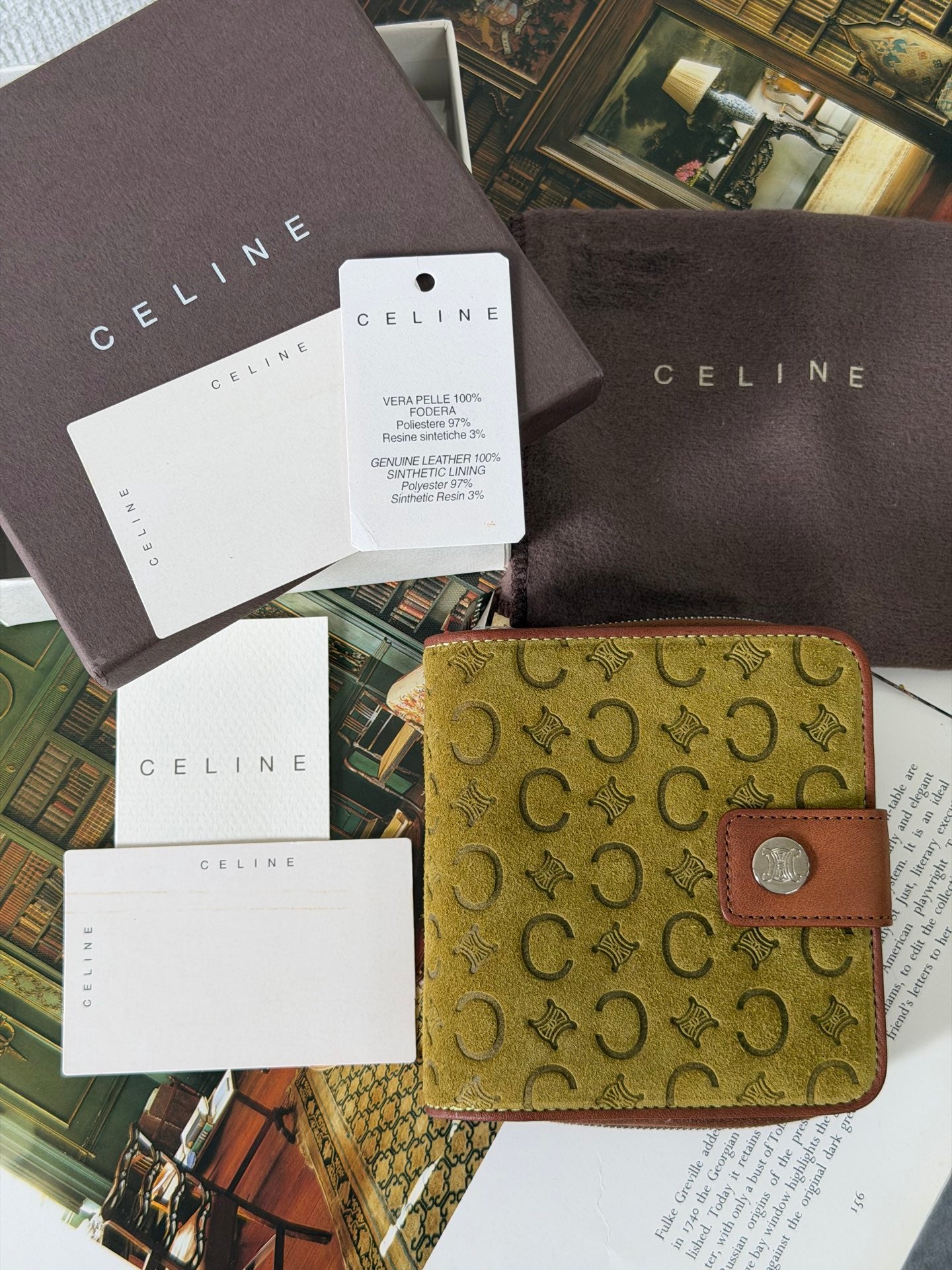 CELINE C Macadam Suede Bifold Wallet