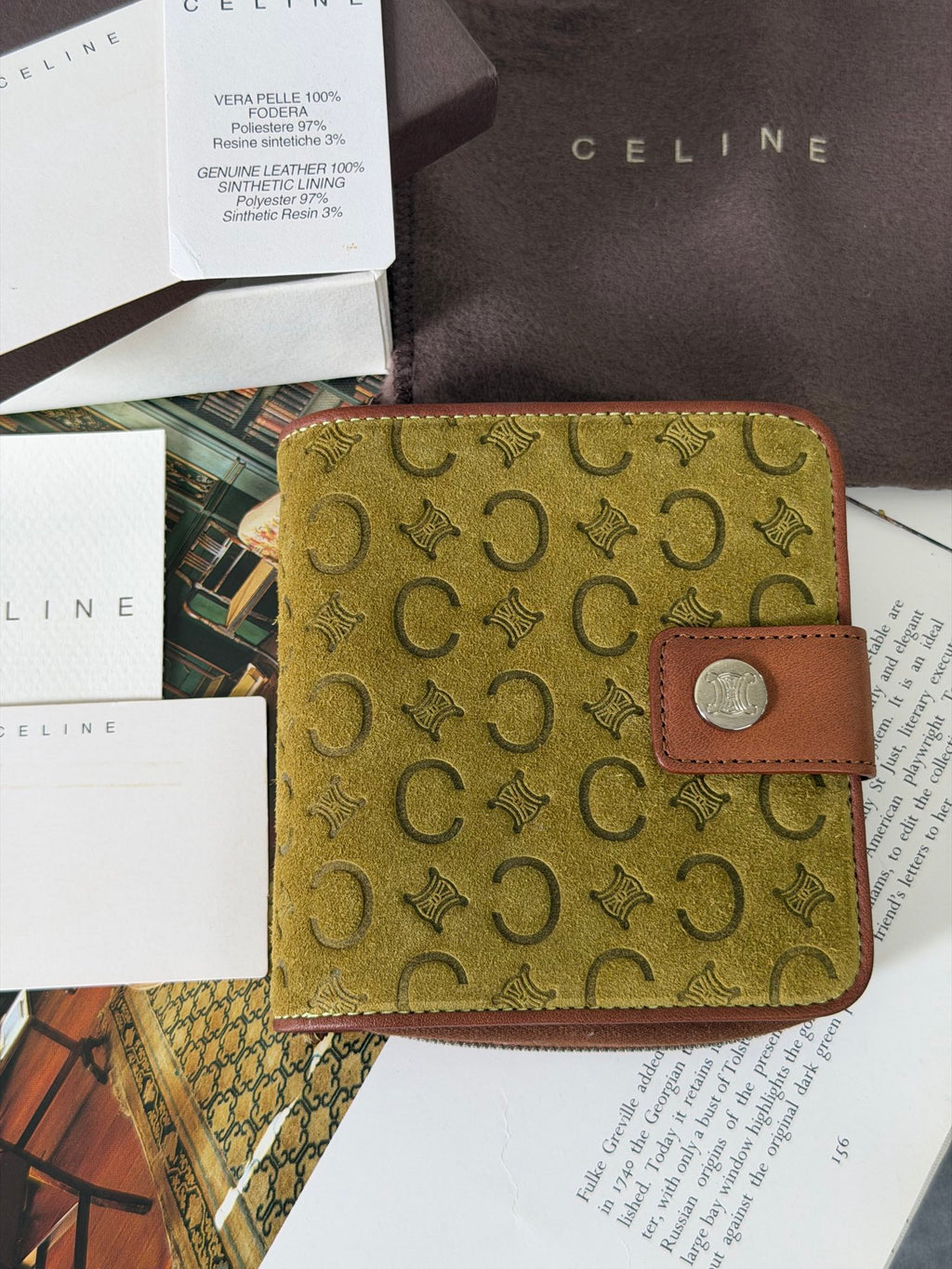 CELINE C Macadam Suede Bifold Wallet