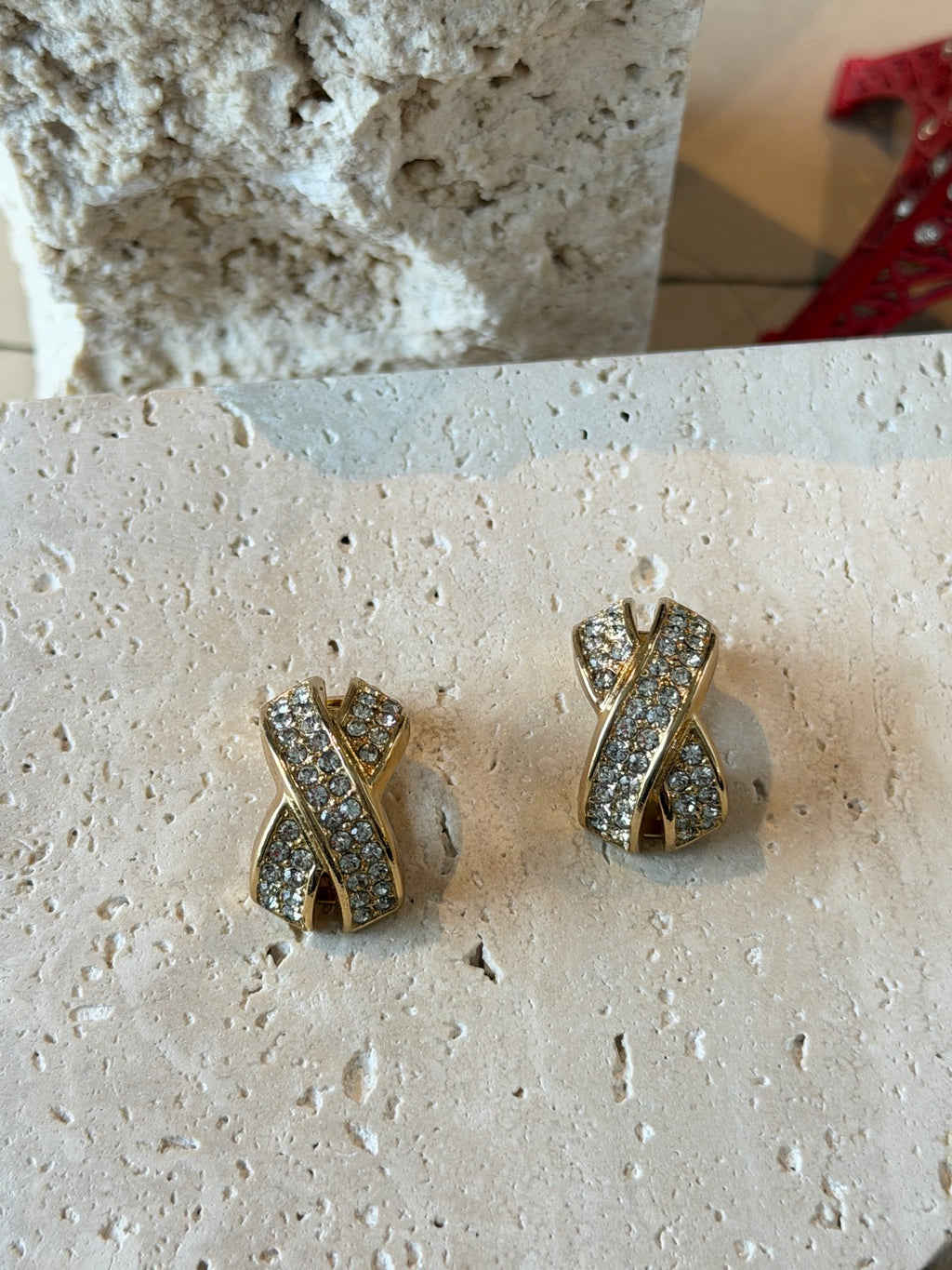 Christian Dior Criss-Cross Clip-On Crystals Earrings