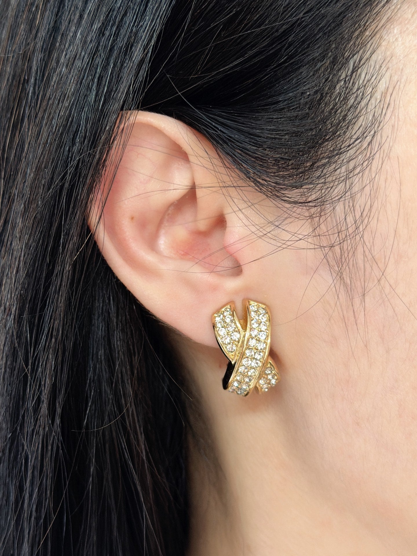 Christian Dior Criss-Cross Clip-On Crystals Earrings